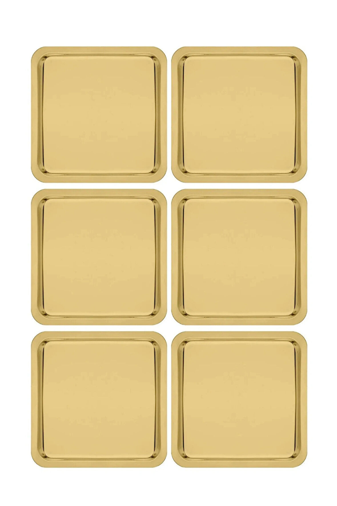 Paslanmaz Çelik Gold Renk Sunum Tepsisi 21 X21 Cm Çay Kahve Pasta Tatlı Servis Sunum Tepsisi 6 Adet