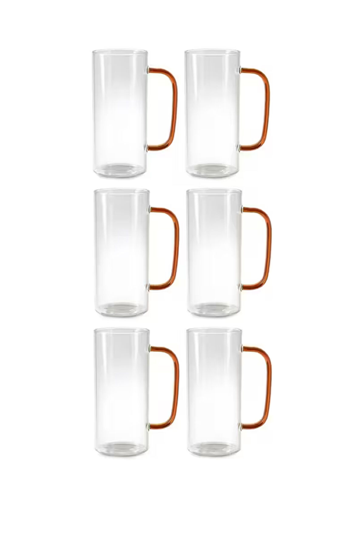 Yeni Stil Turuncu Renkli Borosilikat Cam Yuvarlak Nescafe,Latte,Kahve Kulplu Kupa 400 ML 6 Adet