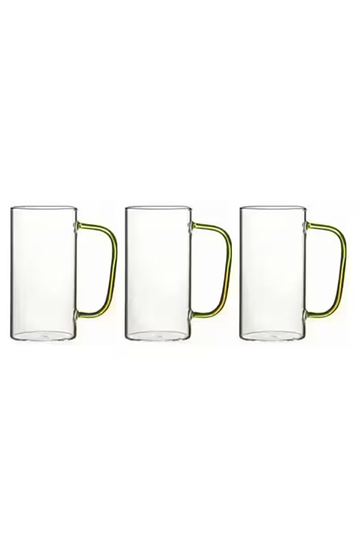 Yeni Stil Sarı Renkli Borosilikat Cam Yuvarlak Nescafe,Latte,Kahve Kulplu Kupa 400 ML 3 Adet