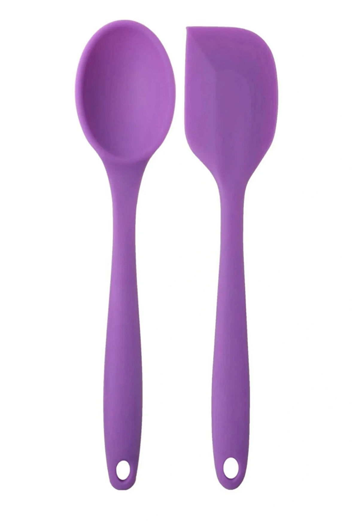 Büyük Boy Yanmaz Yapışmaz Mor Silikon Yassı ve Kaşık Spatula Seti 2 Adet