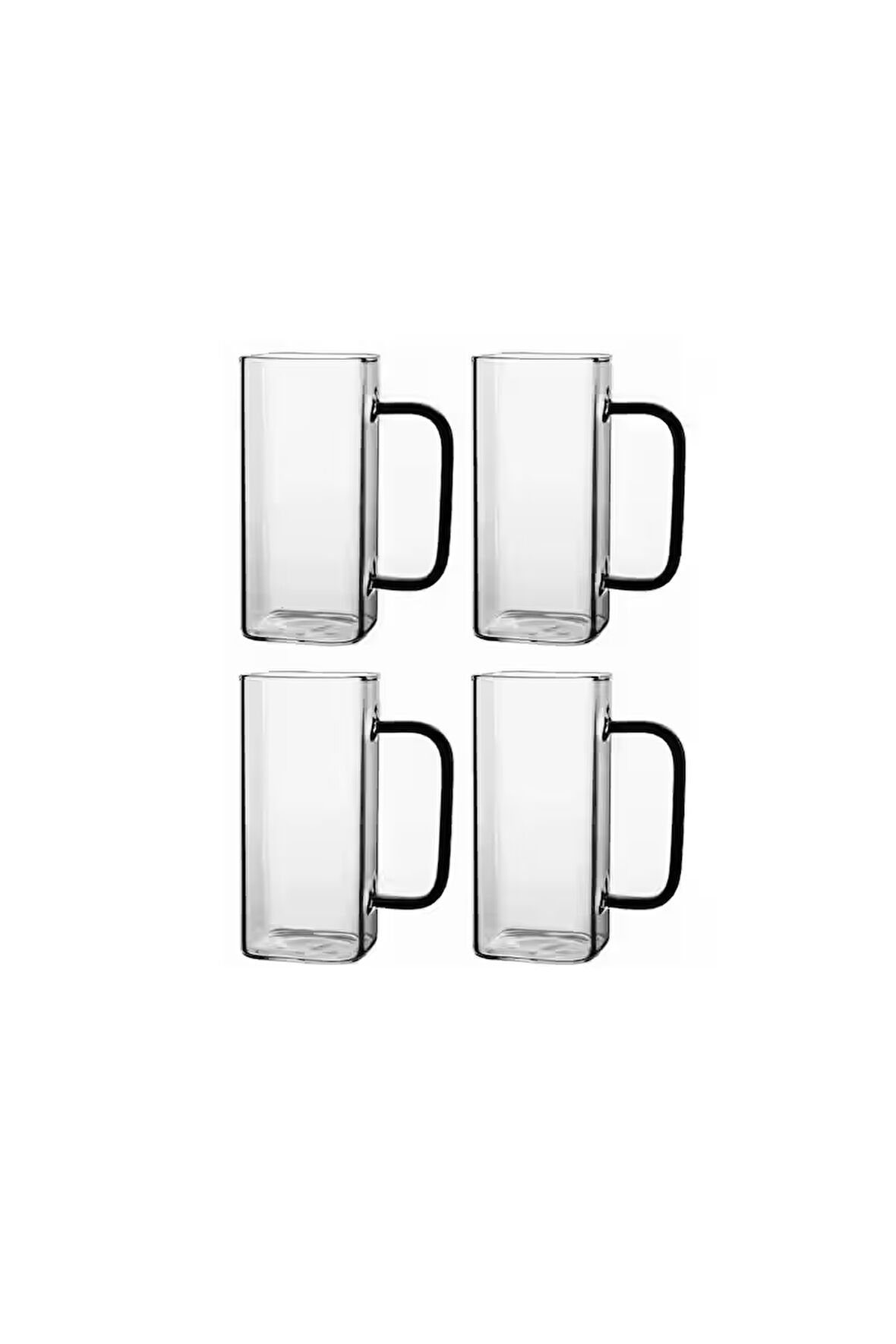 Yeni Nesil Kare Cam Füme Kulplu Latte,meşrubat,nescafe,süt,su Bardağı 350 ml 4 Adet