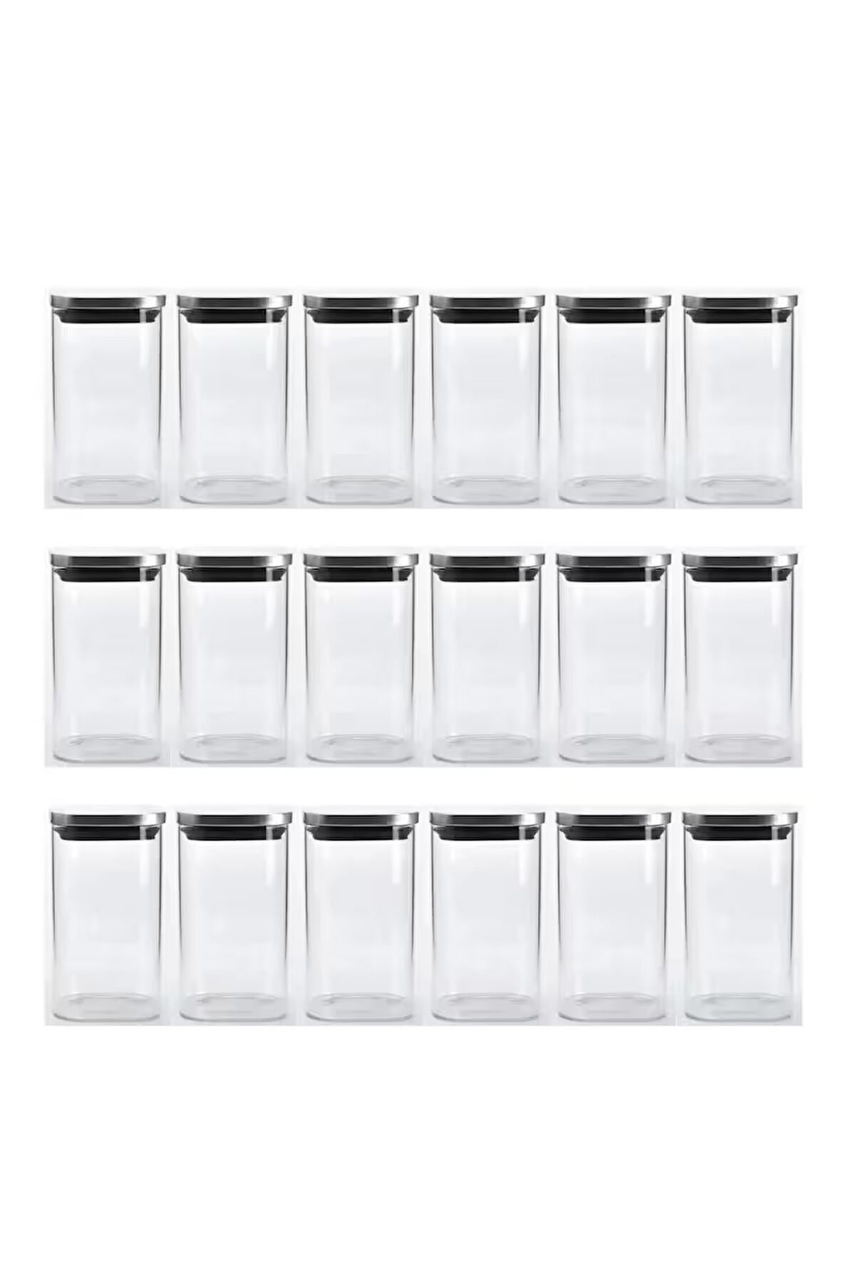 Vakum Krom Kapaklı Kare Cam Kavanoz 6,5x12,5 Cm - 350 Ml Cam Baharatlık Saklama Kabı 18 Adet