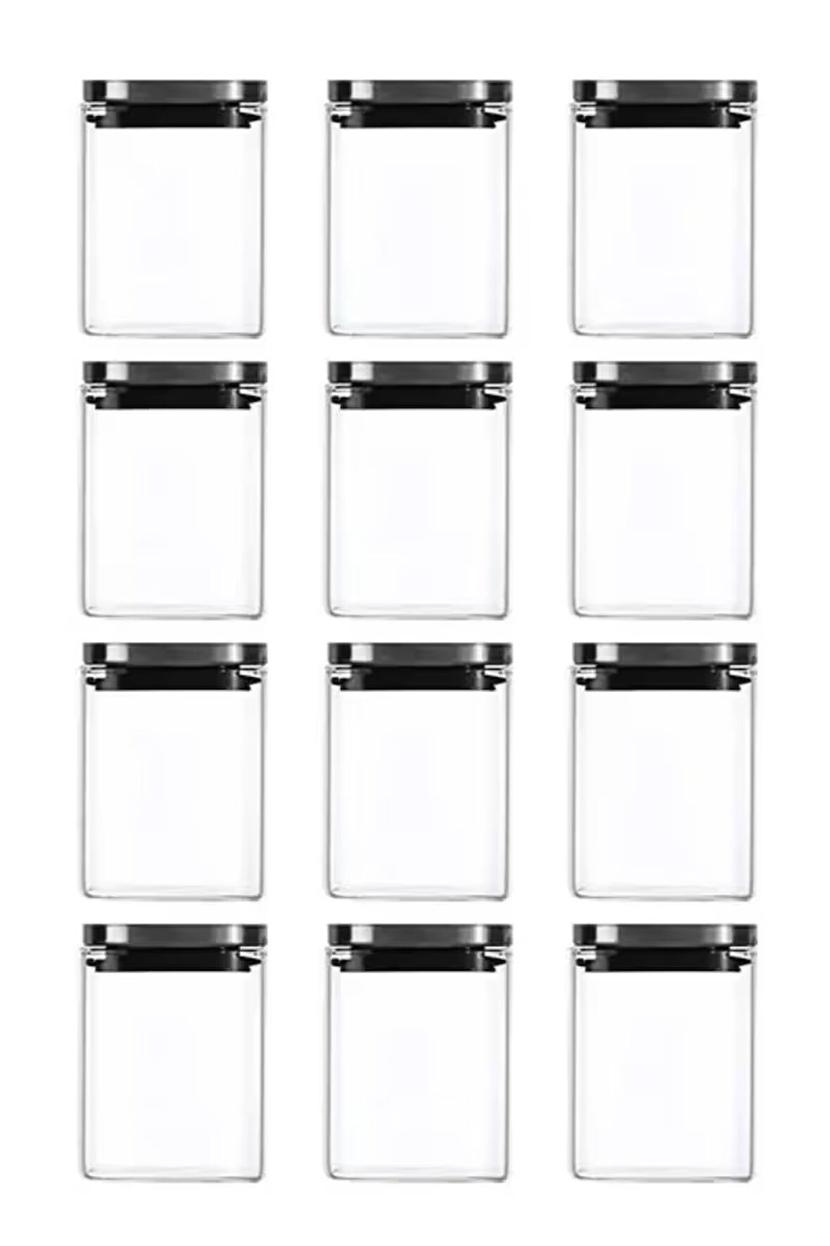 Vakum Krom Kapaklı Kare Cam Kavanoz 8x8*10 Cm - 500 Ml Cam Baharatlık Saklama Kabı 12  Adet