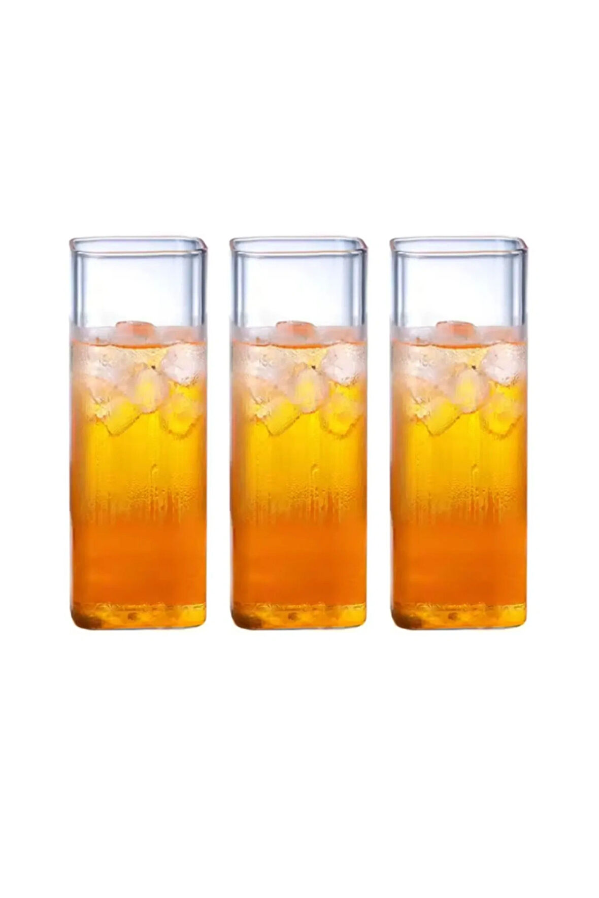 Yeni Stil Kare Cam Latte,Kahve,Meşrubat,smoothie Bardağı 450 ML 3 Adet