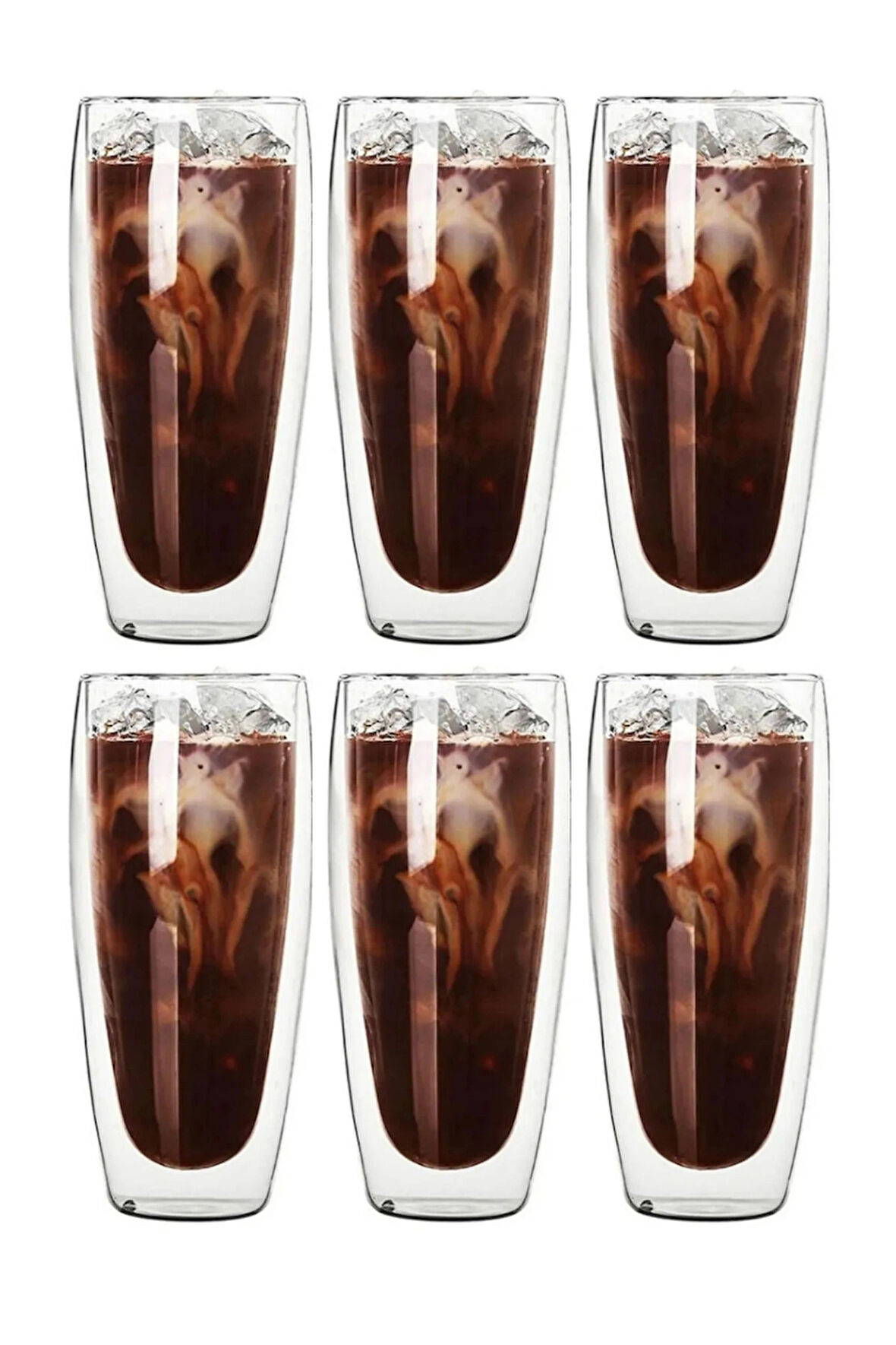 Çift Cidarlı Uzun Meşrubat,Kokteyl,Latte 320 ML Cam Bardak Seti 6 Adet 2324