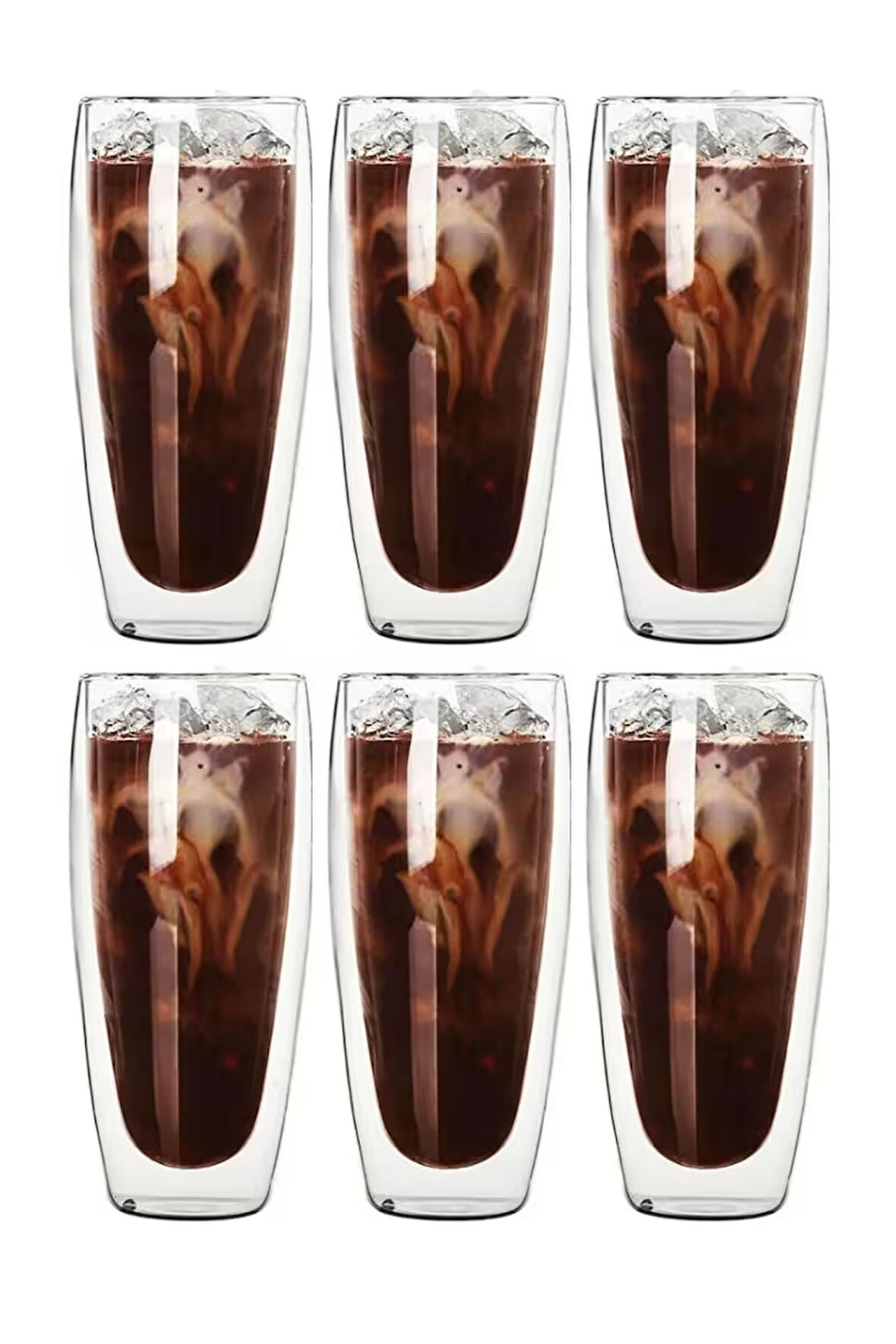 Çift Cidarlı Uzun Meşrubat,Kokteyl,Latte 320 ML Cam Bardak Seti 6 Adet 2324