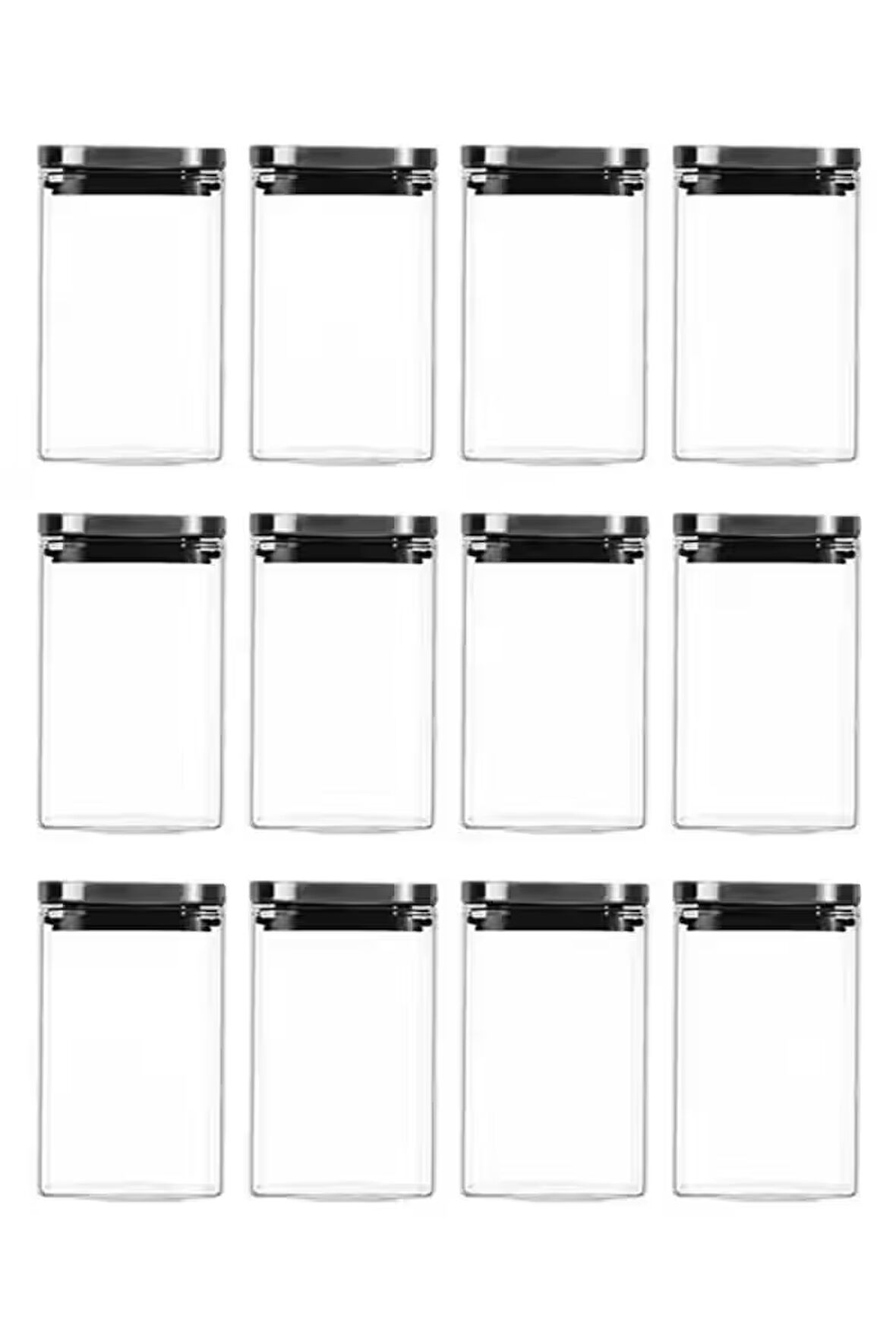 Vakum Krom Kapaklı Kare Cam Kavanoz 8x8*13 Cm - 650 Ml Cam Baharatlık Saklama Kabı 12 Adet