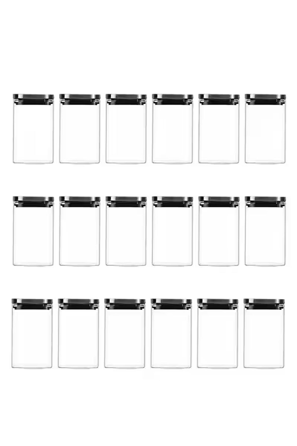 Vakum Krom Kapaklı Kare Cam Kavanoz 8x8*13 Cm - 650 Ml Cam Baharatlık Saklama Kabı 18 Adet