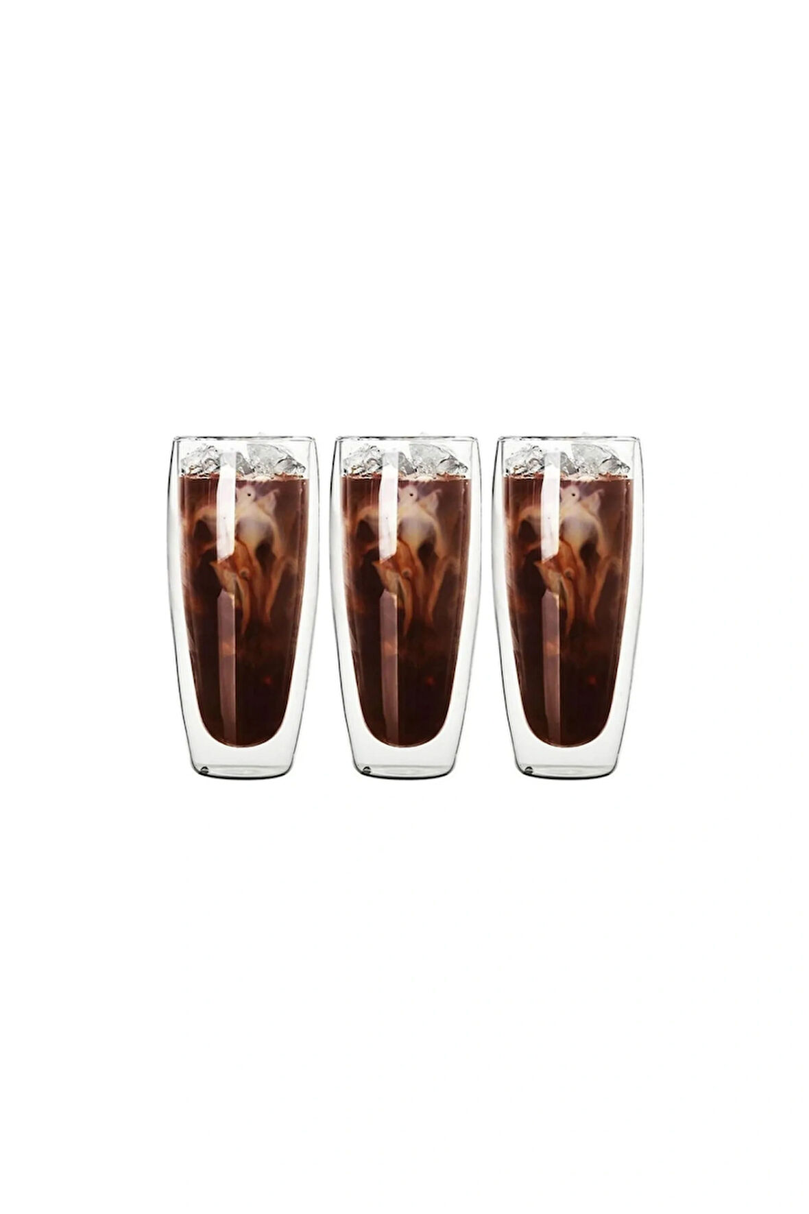 Çift Cidarlı Uzun Meşrubat,Kokteyl,Latte 320 ML Cam Bardak Seti 3 Adet 2324