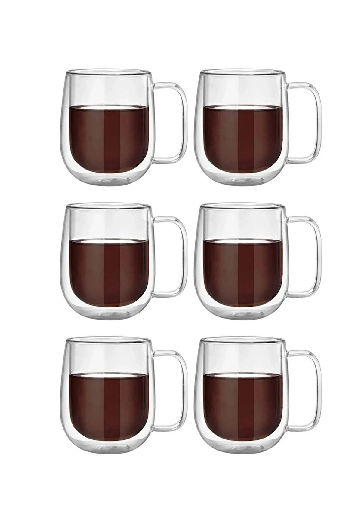 Çift Cidarlı Borosilikat Cam Nescafe,latte,filtre Kahve,süt,bitki Çayı Kupası 300 ml 6 Adet 2769