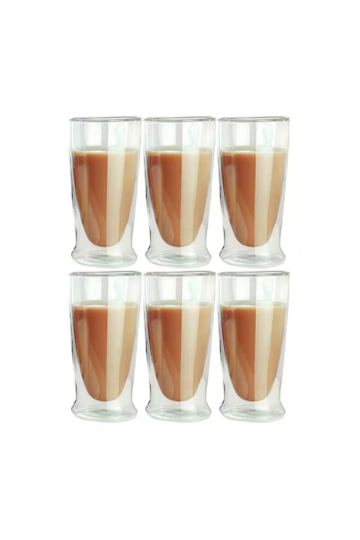 Çift Cidarlı Uzun Cam Kokteyl -Meşrubat-Latte Bardağı 350 ML 6 Adet 2323