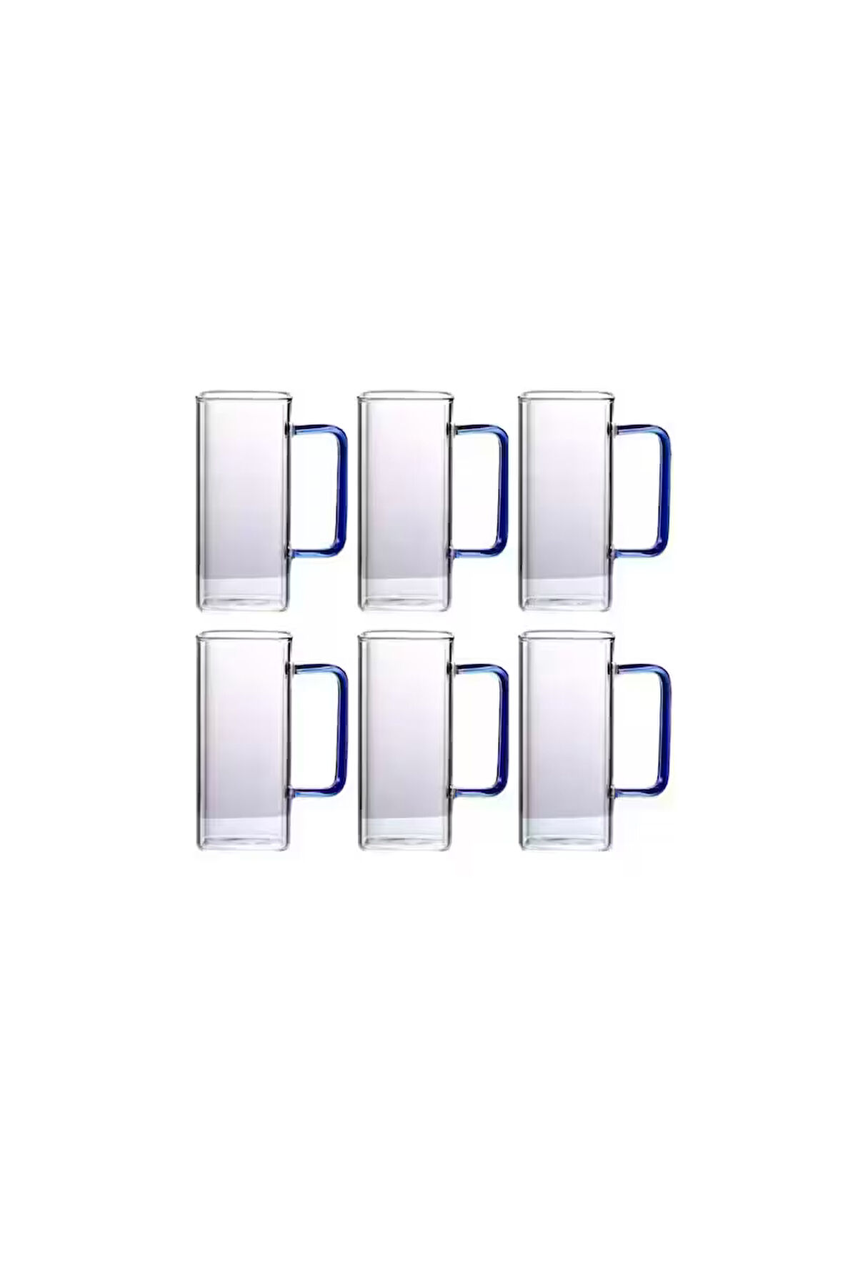 Kare Cam Mavi Kulplu Latte Meşrubat Nescafe Süt Su Bardağı Çeyiz Listesi 350 ml 6 Adet