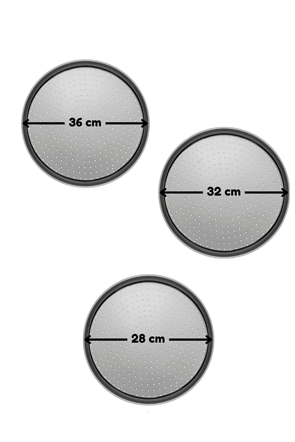 Büyük Orta Küçük Boy Delikli Pizza Tepsisi Lahmacun Pide Tepsisi 36 - 32 - 28 Cm 3 Adet 3 Boy