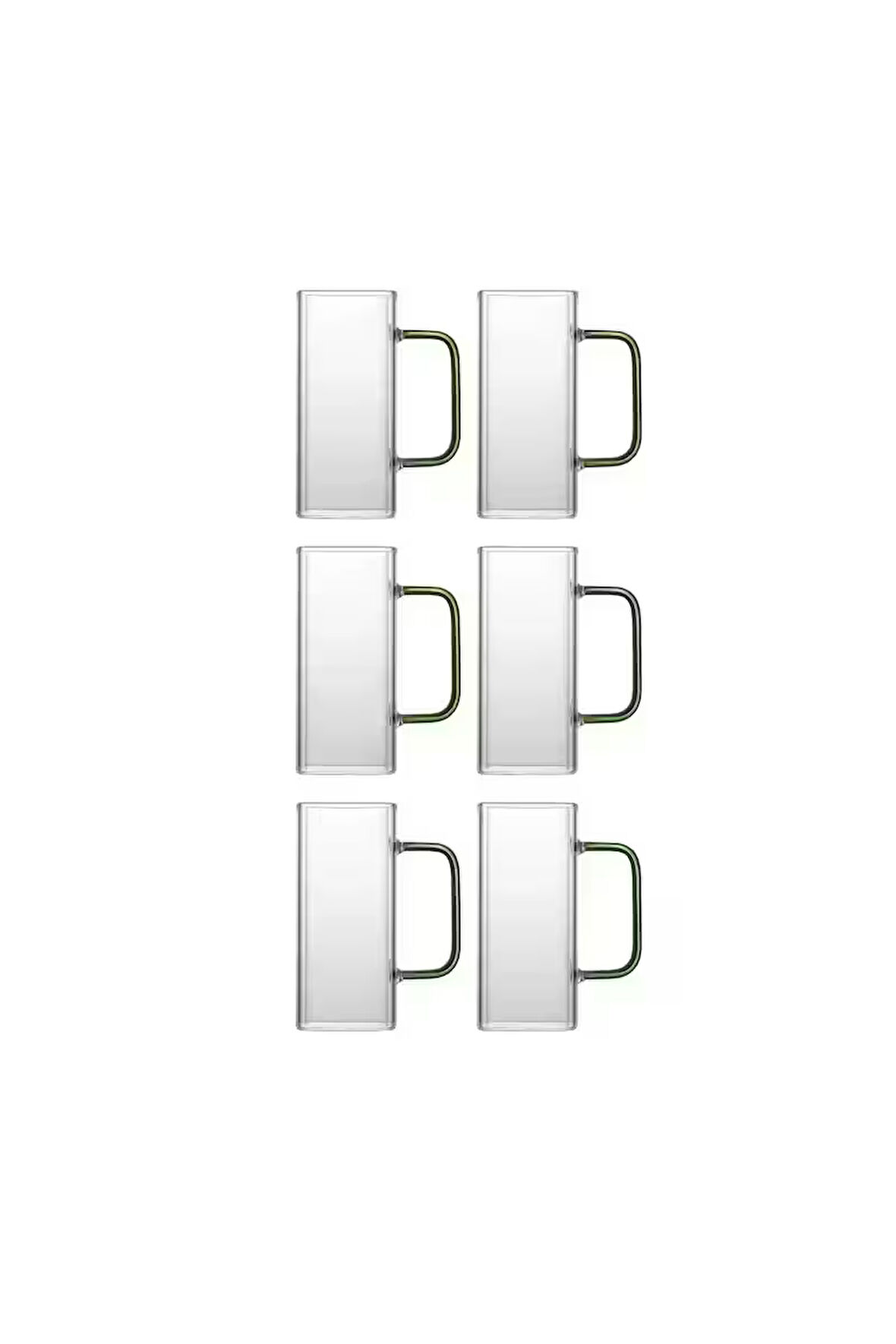 Yeni Nesil Kare Cam Yeşil Kulplu Latte, Meşrubat, Neskafe, Süt, Su Bardağı 350 ml 6 Adet