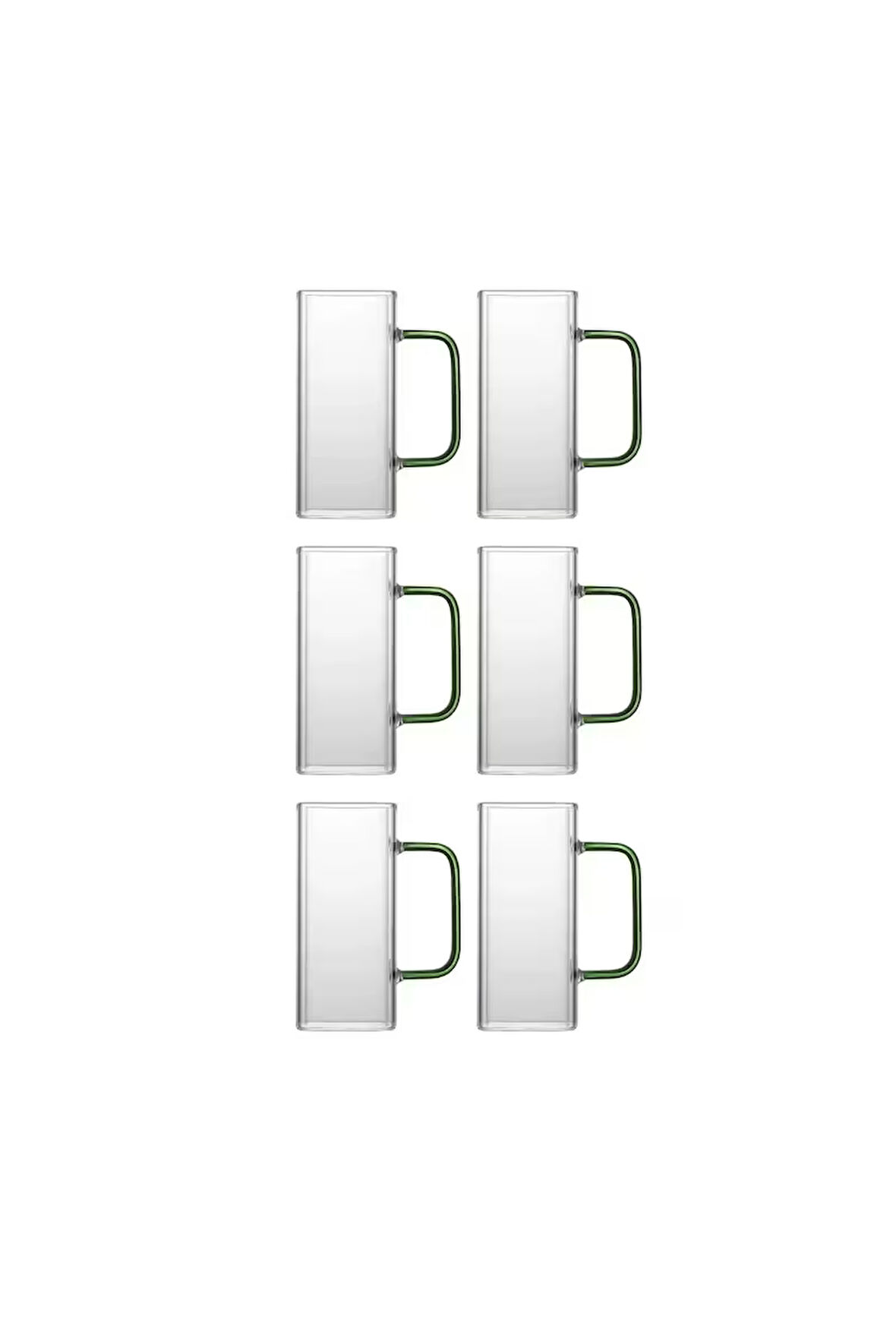 Yeni Nesil Kare Cam Yeşil Kulplu Latte, Meşrubat, Neskafe, Süt, Su Bardağı 350 ml 6 Adet
