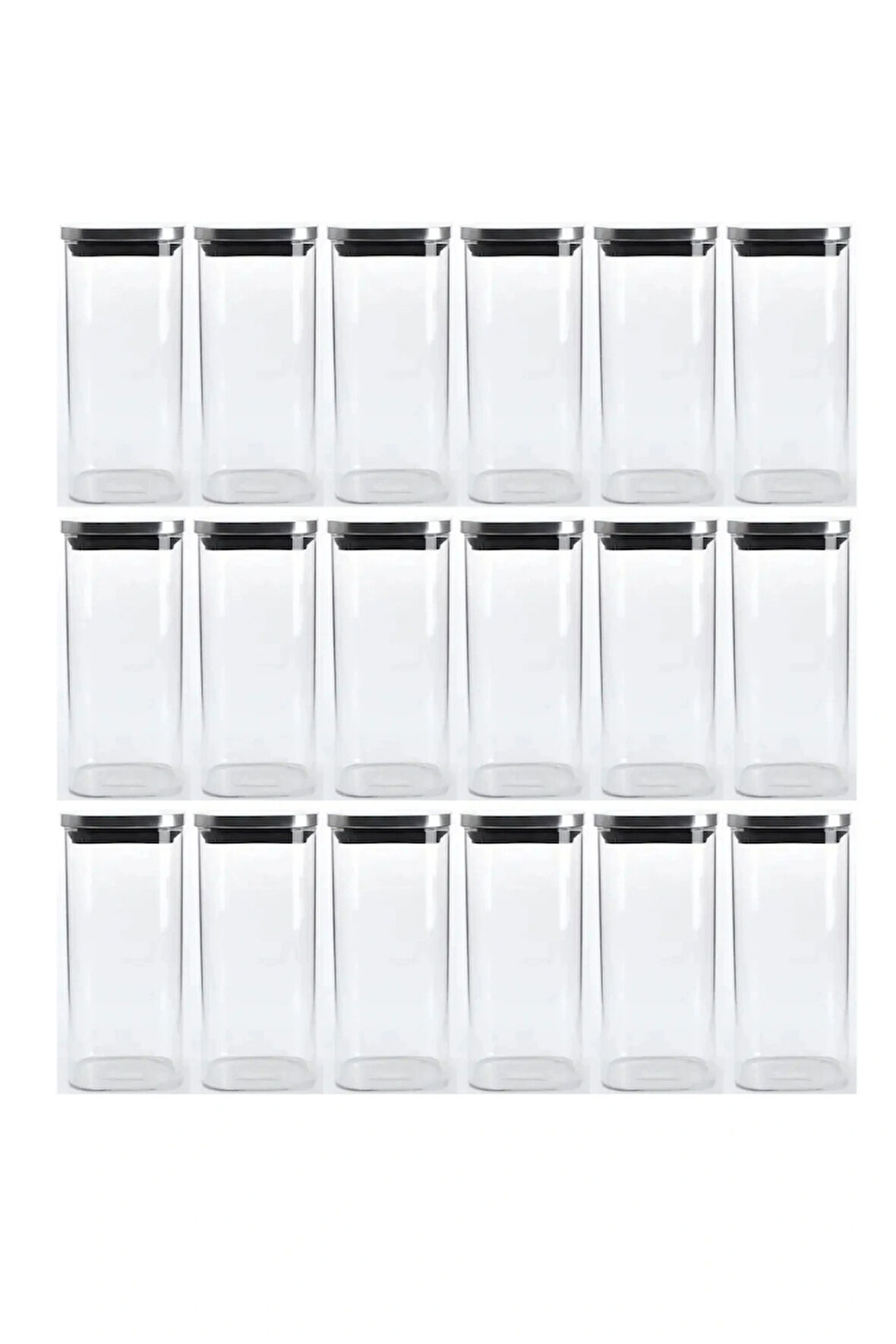 Vakum Krom Kapaklı Kare Cam Kavanoz 6,5x15,5 Cm - 450 Ml Cam Baharatlık Saklama Kabı 18 Adet