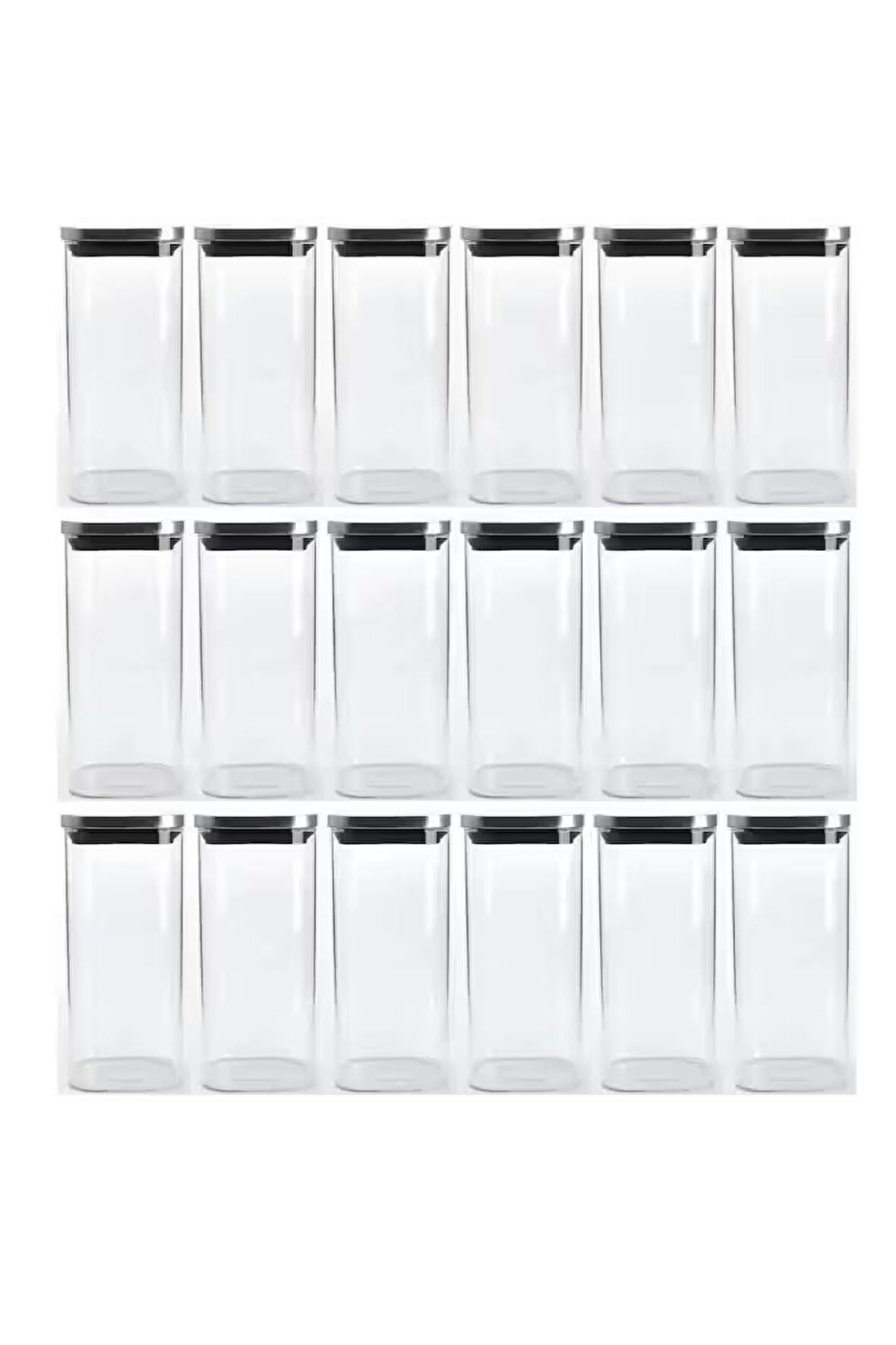 Vakum Krom Kapaklı Kare Cam Kavanoz 6,5x15,5 Cm - 450 Ml Cam Baharatlık Saklama Kabı 18 Adet