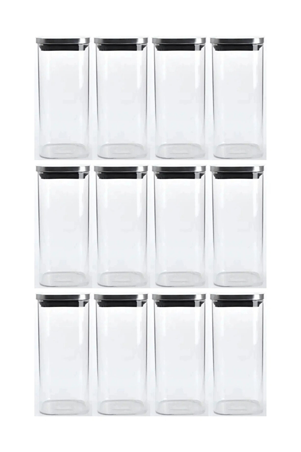Vakum Krom Kapaklı Kare Cam Kavanoz 6,5x15,5 Cm - 450 Ml Cam Baharatlık Saklama Kabı 12 Adet
