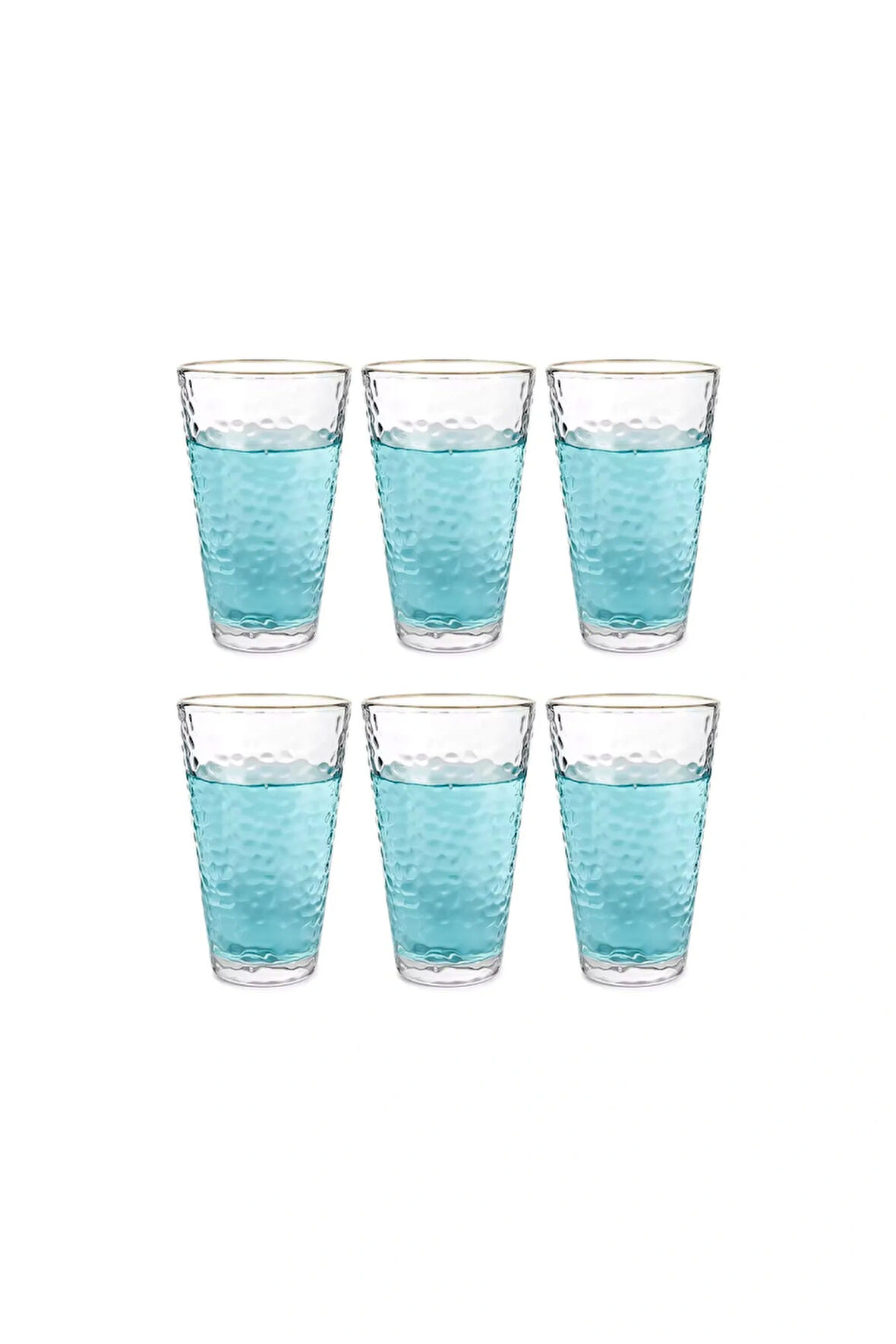 Ezme Dövülmüş Desen Cam Su, Meşrubat, Latte, Kahve, Bardağı Çeyiz Listesi 350 ml 6 Adet - 4361