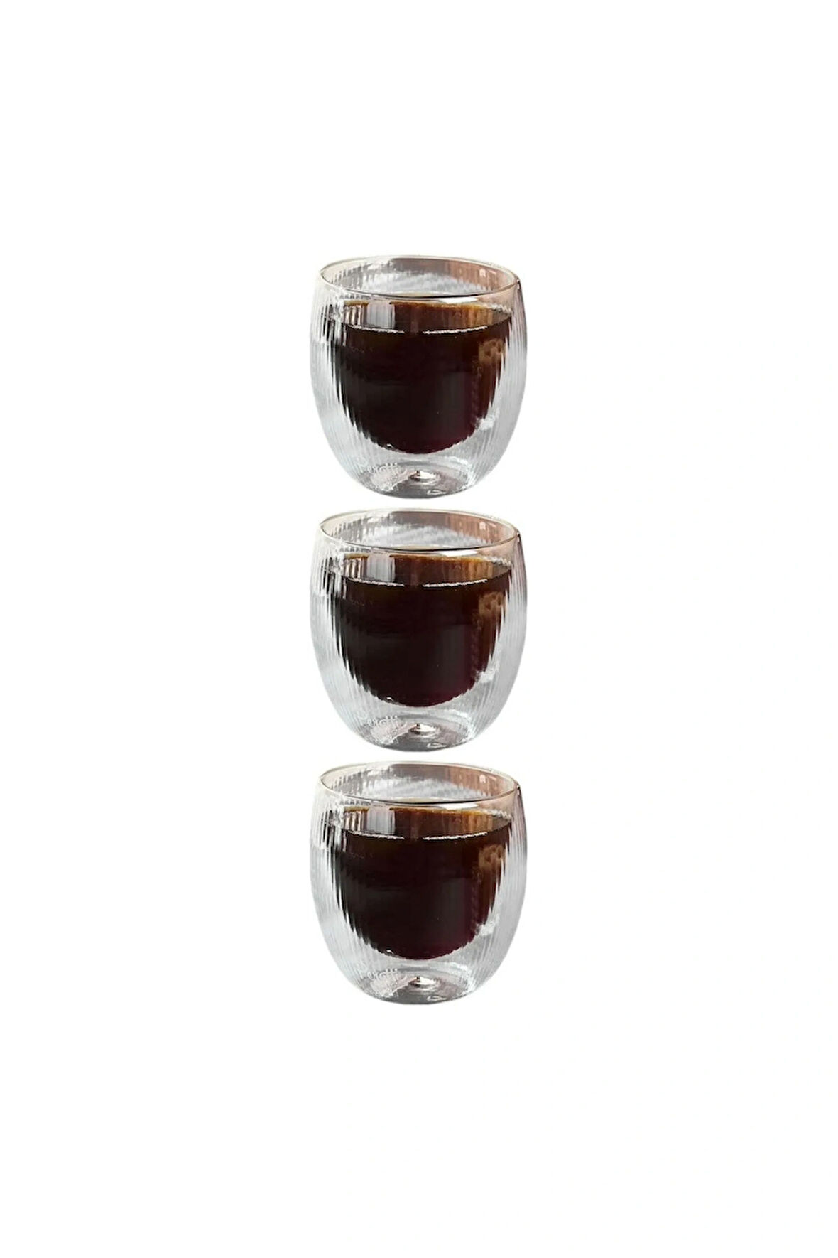 Çift Cidarlı Çizgili Cam,Kahve,Latte,Ekspresso,Meşrubat 250 ML Bardak Seti 3 Adet 2321