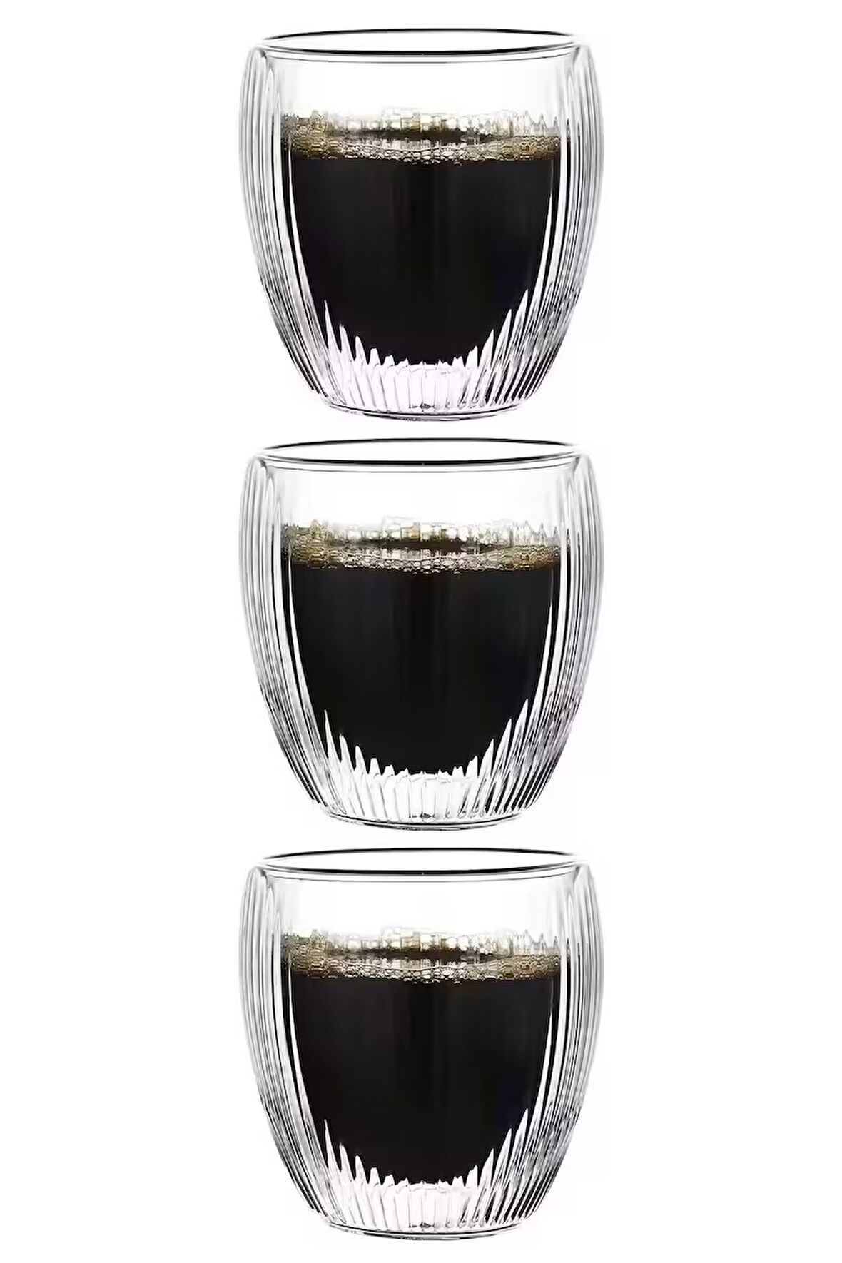 Çift Cidarlı Çizgili Cam,Kahve,Latte,Ekspresso,Meşrubat 250 ML Bardak Seti 3 Adet 2321