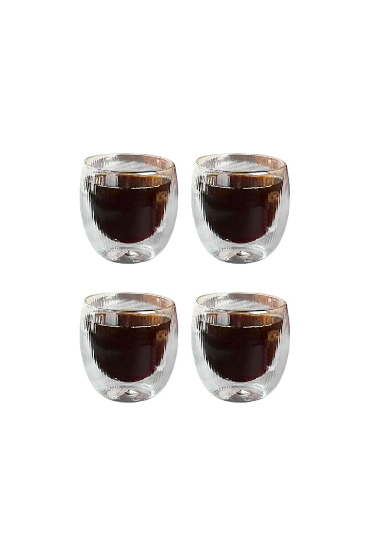 Çift Cidarlı Çizgili Cam, Kahve, Latte, Espresso, Meşrubat 250 ml Bardak Seti 4 Adet 2321