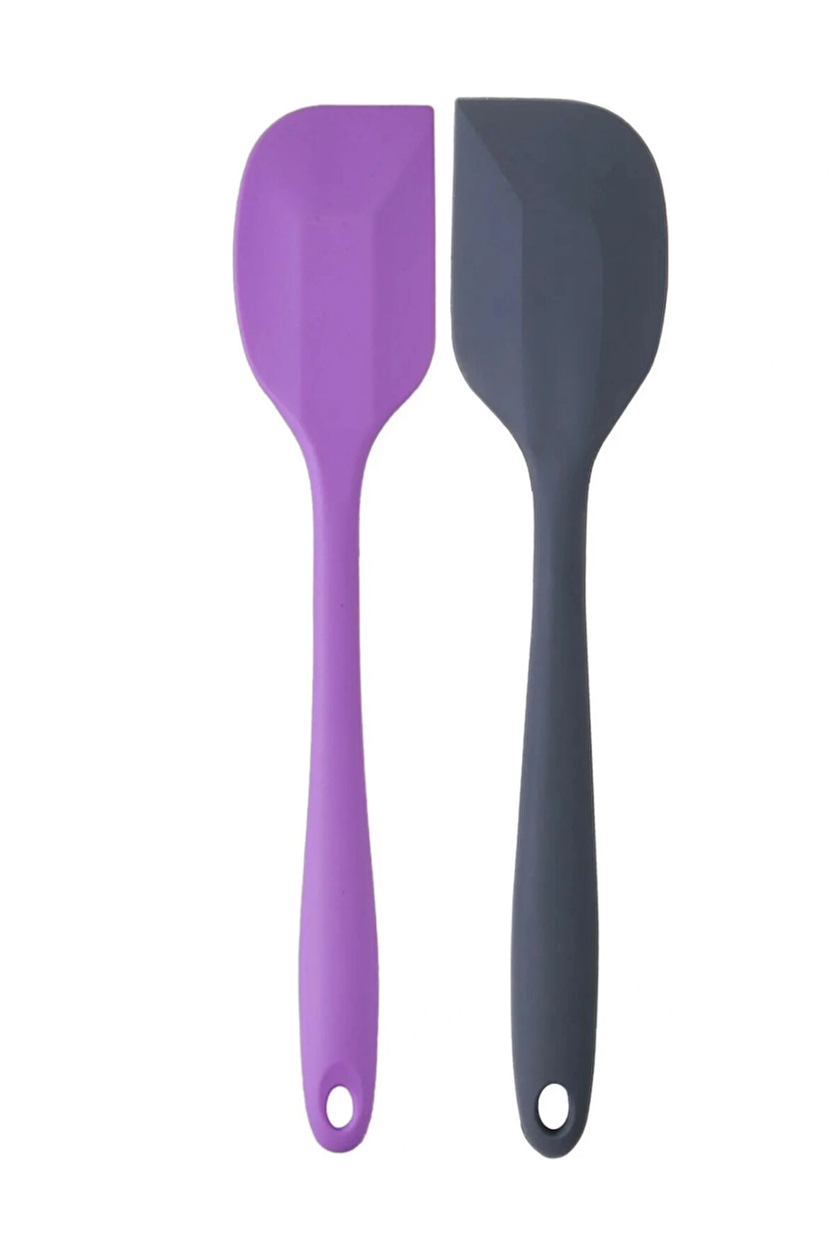 Büyük Boy Yanmaz Yapışmaz Mor ve Antrasit  Silikon Yassı Spatula Seti 2 Adet