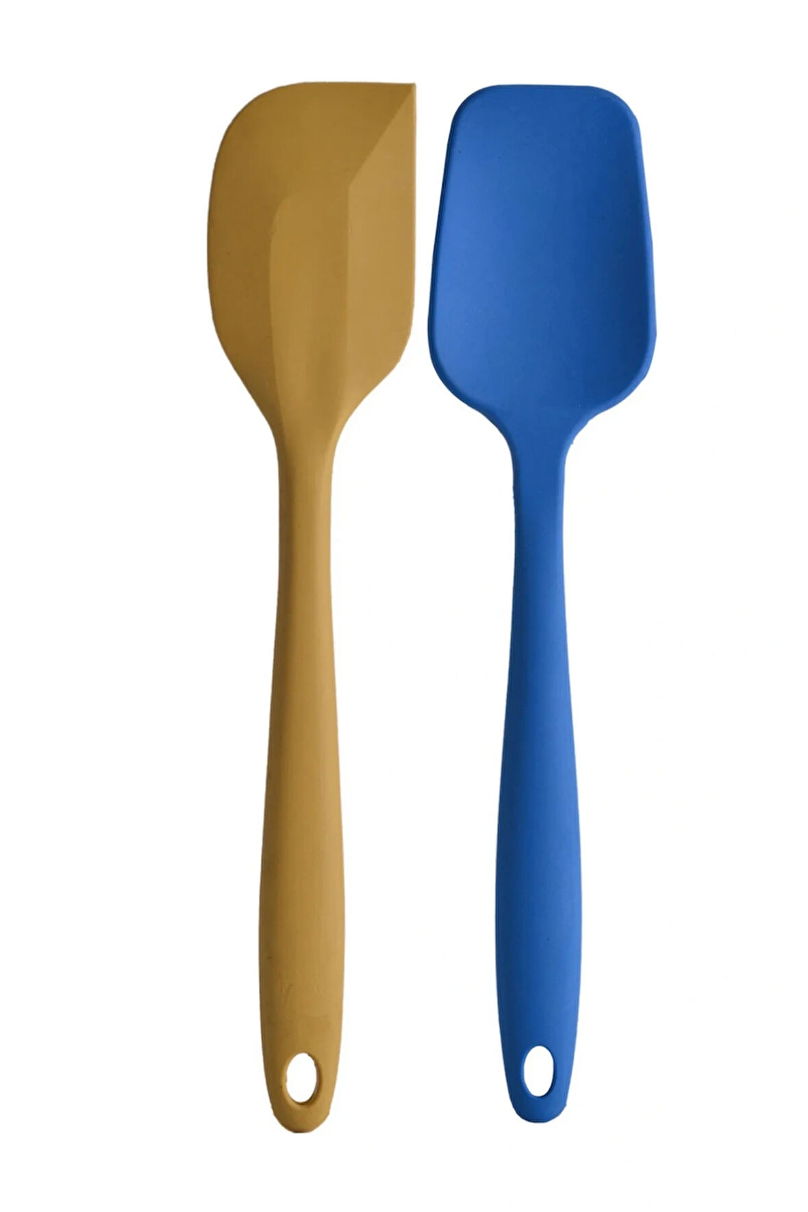 Büyük Boy Yanmaz Yapışmaz Sarı Yassı Ve Mavi Düz  Silikon Spatula Seti 2 Adet