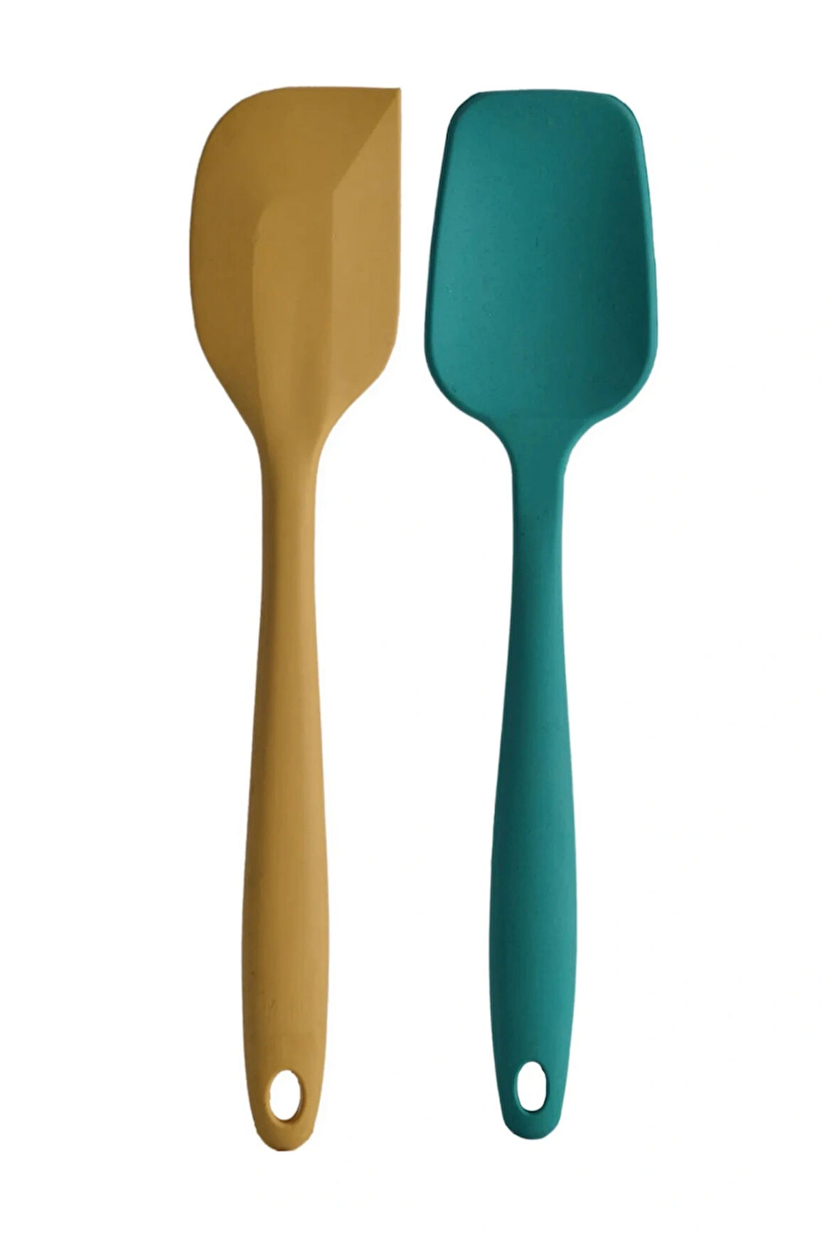 Büyük Boy Yanmaz Yapışmaz Sarı Yassı ve Yeşil Düz Silikon Spatula Seti 2 Adet