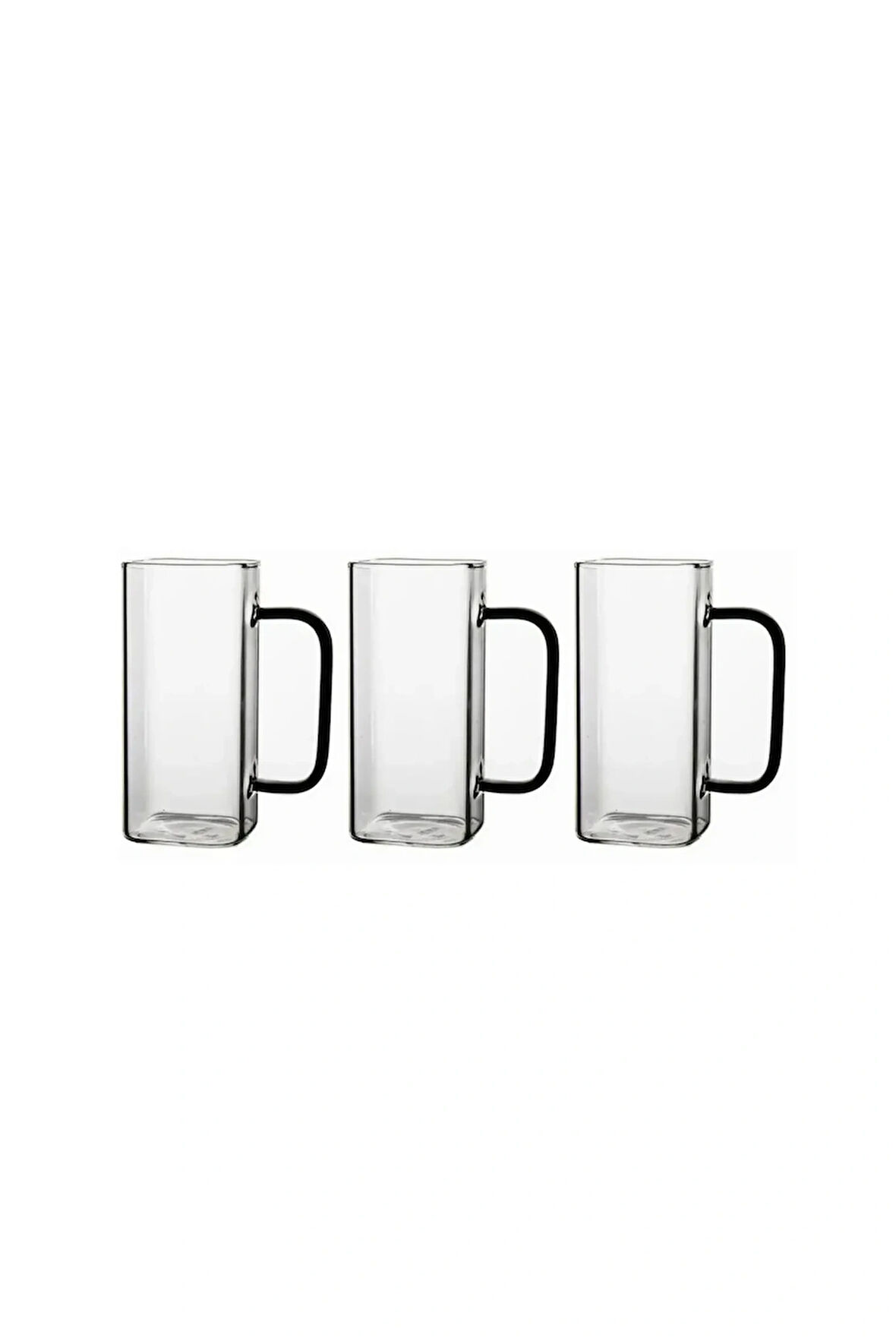 Kare Cam Siyah Kulplu Latte,Meşrubat,Nescafe,Süt,Su Bardağı 350 ml 3 Adet