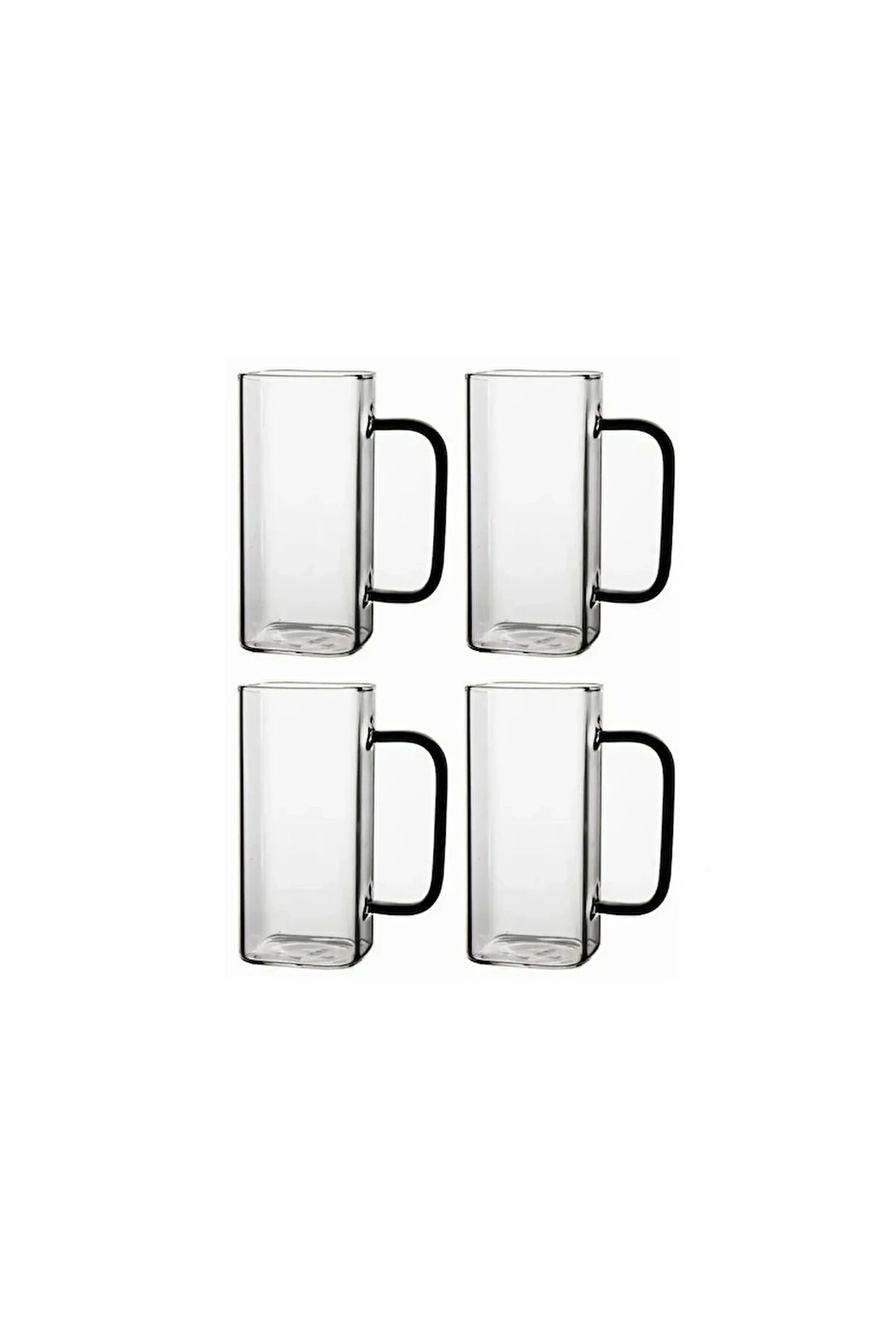 Kare Cam Siyah Kulplu Latte,Meşrubat,Nescafe,Süt,Su Bardağı 350 ML 4 Adet