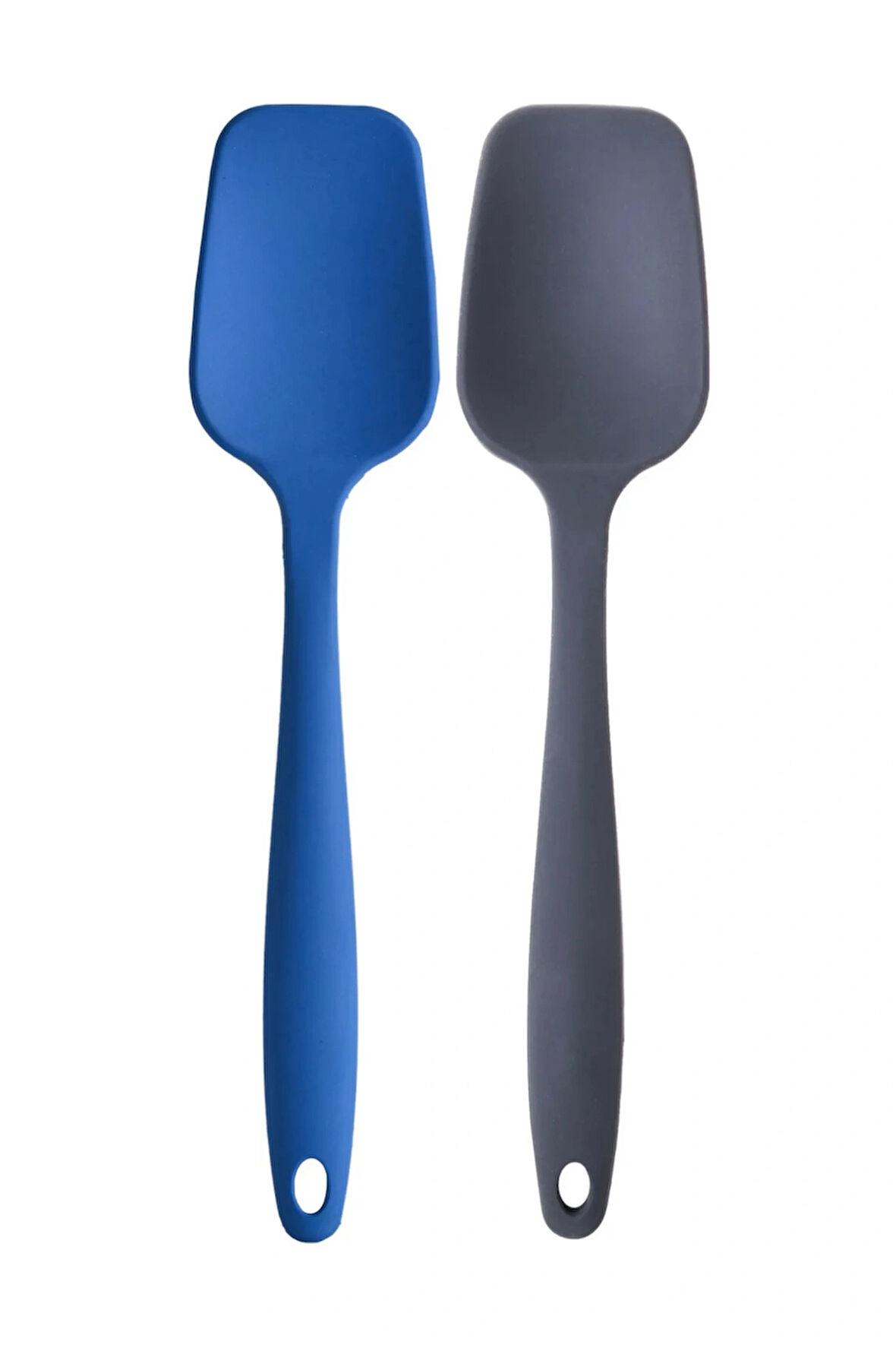 Büyük Boy Yanmaz Yapışmaz  Mavi Düz ve Antrasit Düz  Silikon Spatula Seti 2 Adet