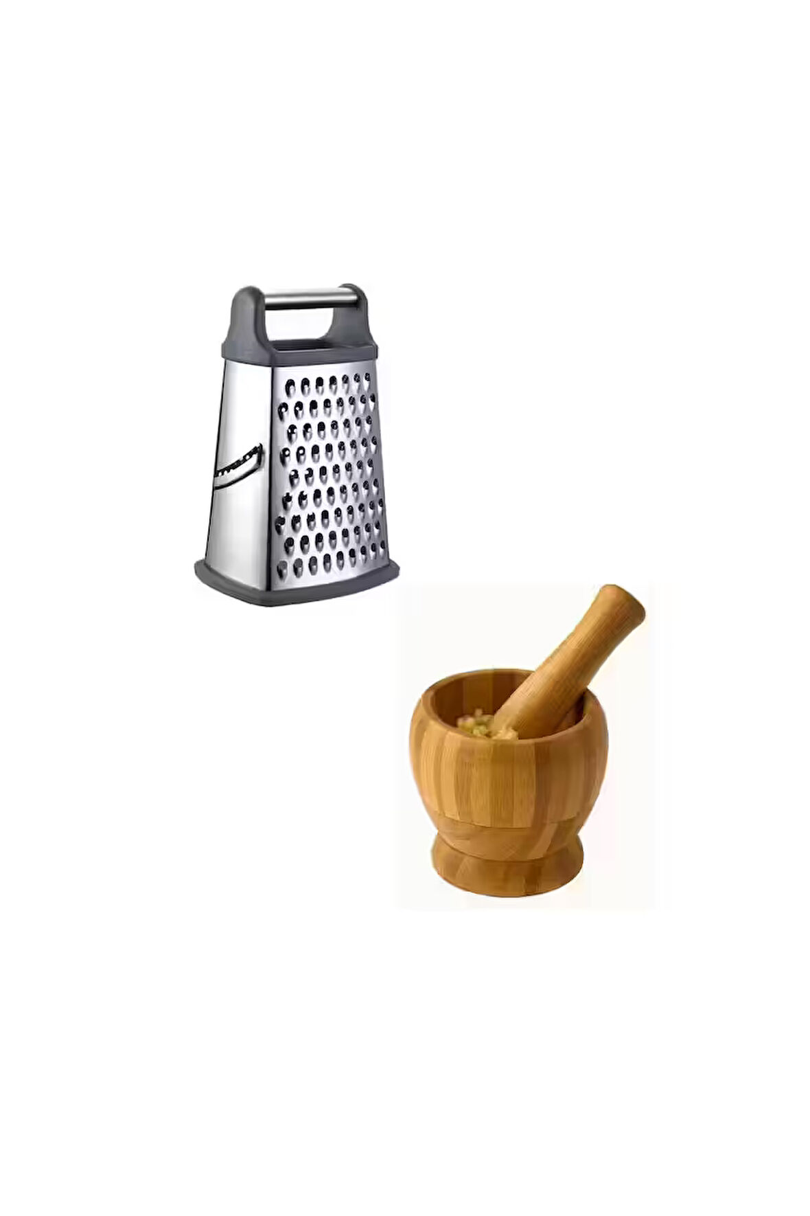 Paslanmaz Büyük Boy Çelik Rende ve Orta Boy Ahşap Havan