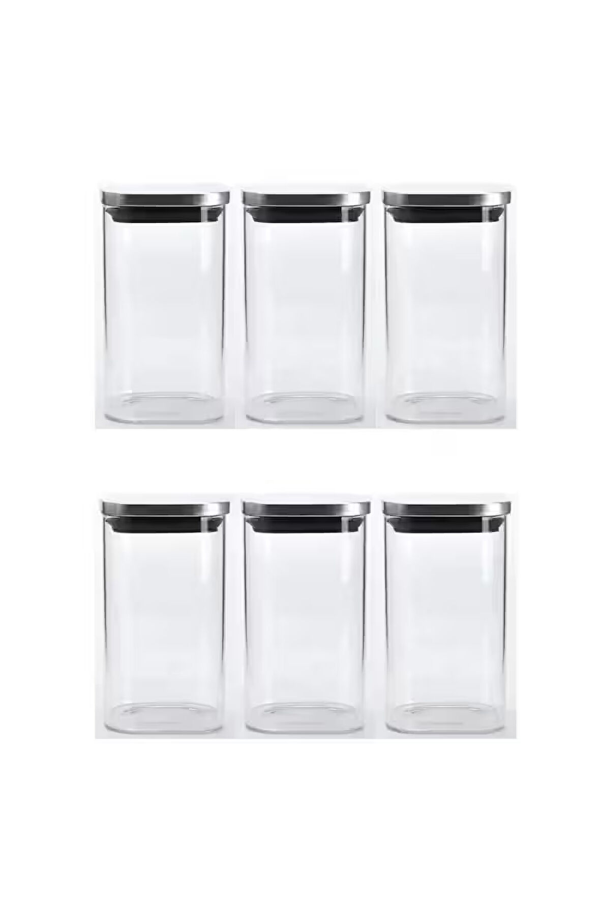 Vakum Krom Kapaklı Kare Cam Kavanoz 6,5X14,2 Cm - 400 ML Cam Baharatlık Saklama Kabı 6 Adet