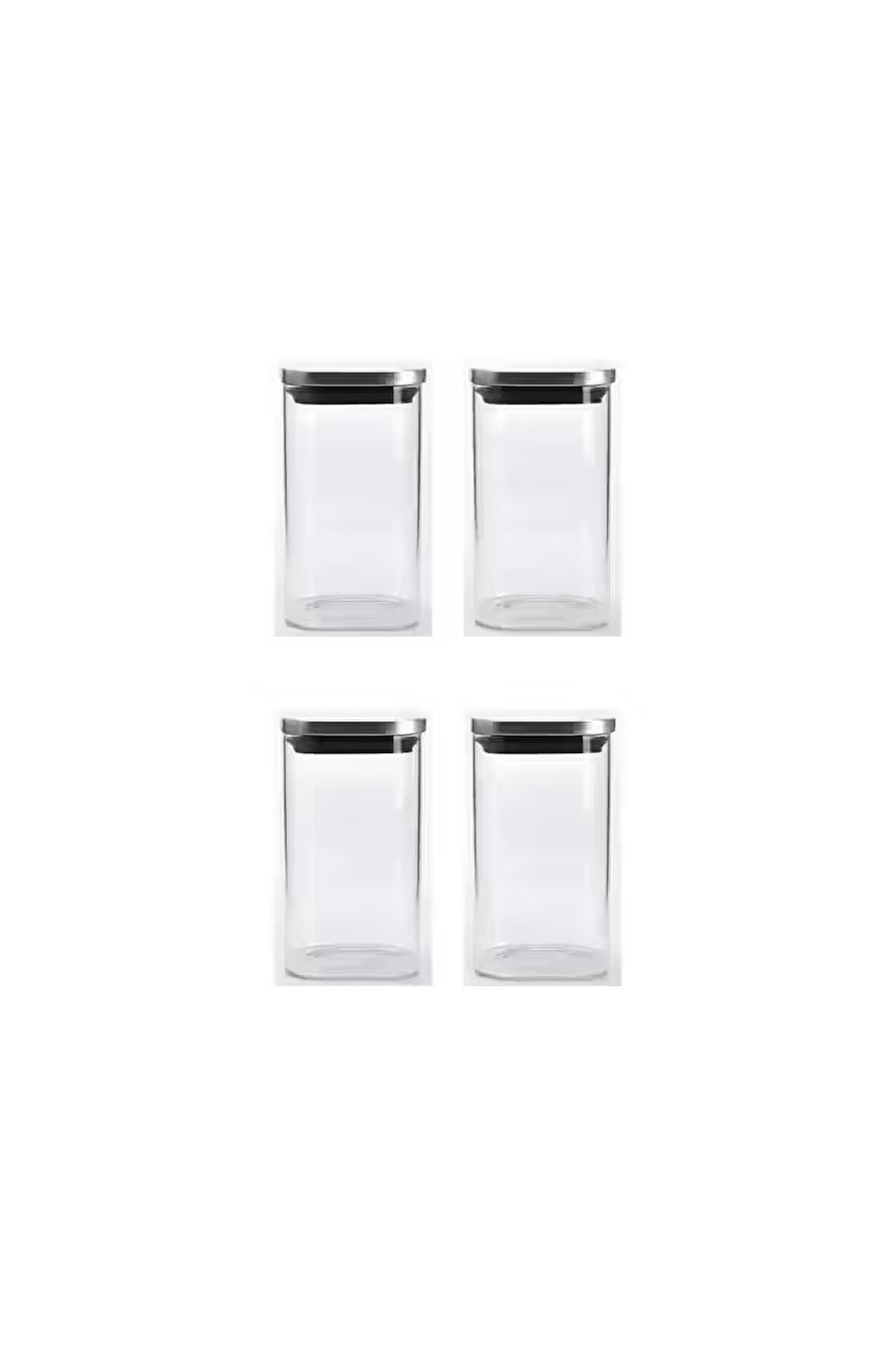 Vakum Krom Kapaklı Kare Cam Kavanoz 6,5X14,2 Cm - 400 ML Cam Baharatlık Saklama Kabı 4 Adet