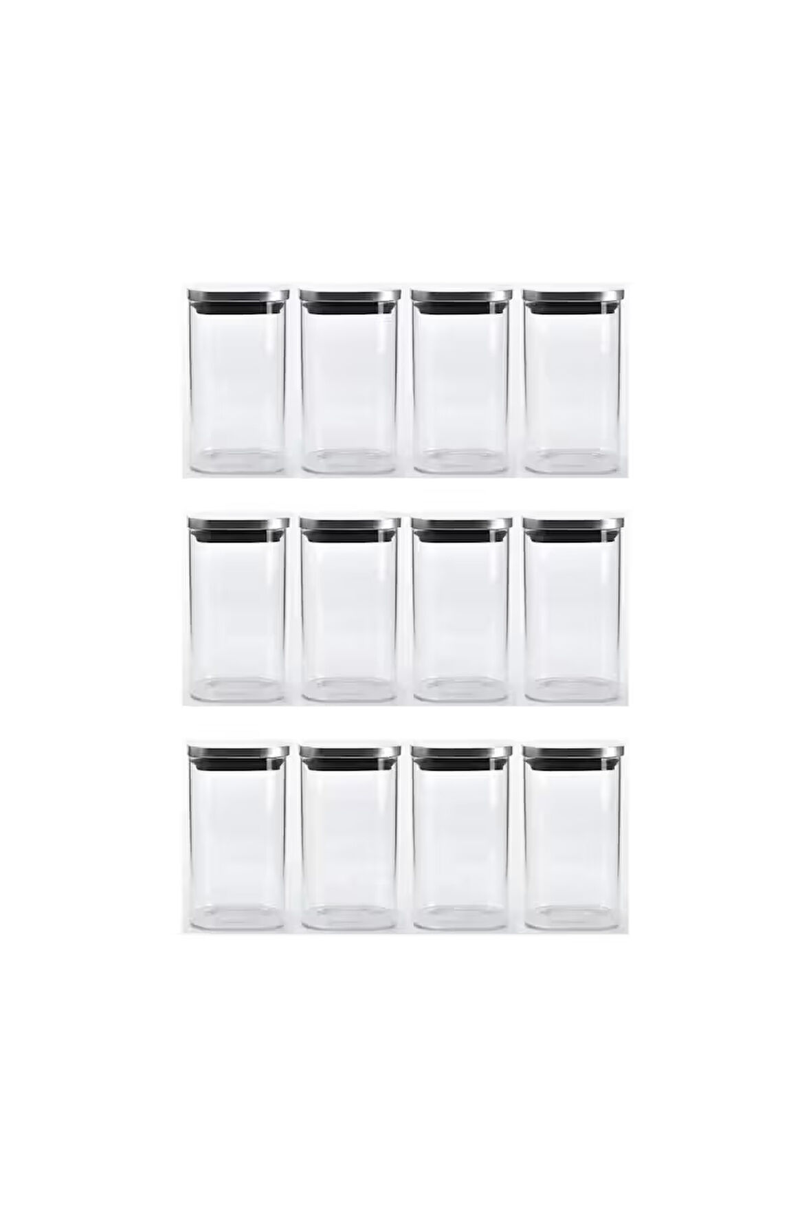 Vakum Krom Kapaklı Kare Cam Kavanoz 6,5X14,2 Cm - 400 ML Cam Baharatlık Saklama Kabı 12 Adet