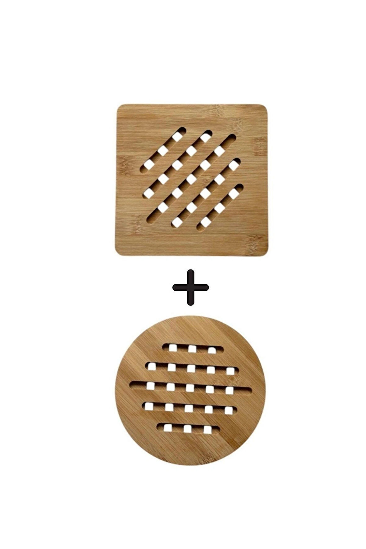 Bambu Çizgili Yuvarlak ve Kare Nihale, Bambu Nihale Tencere, Tava, Çaydanlık Altı  Altlık, 17 Cm