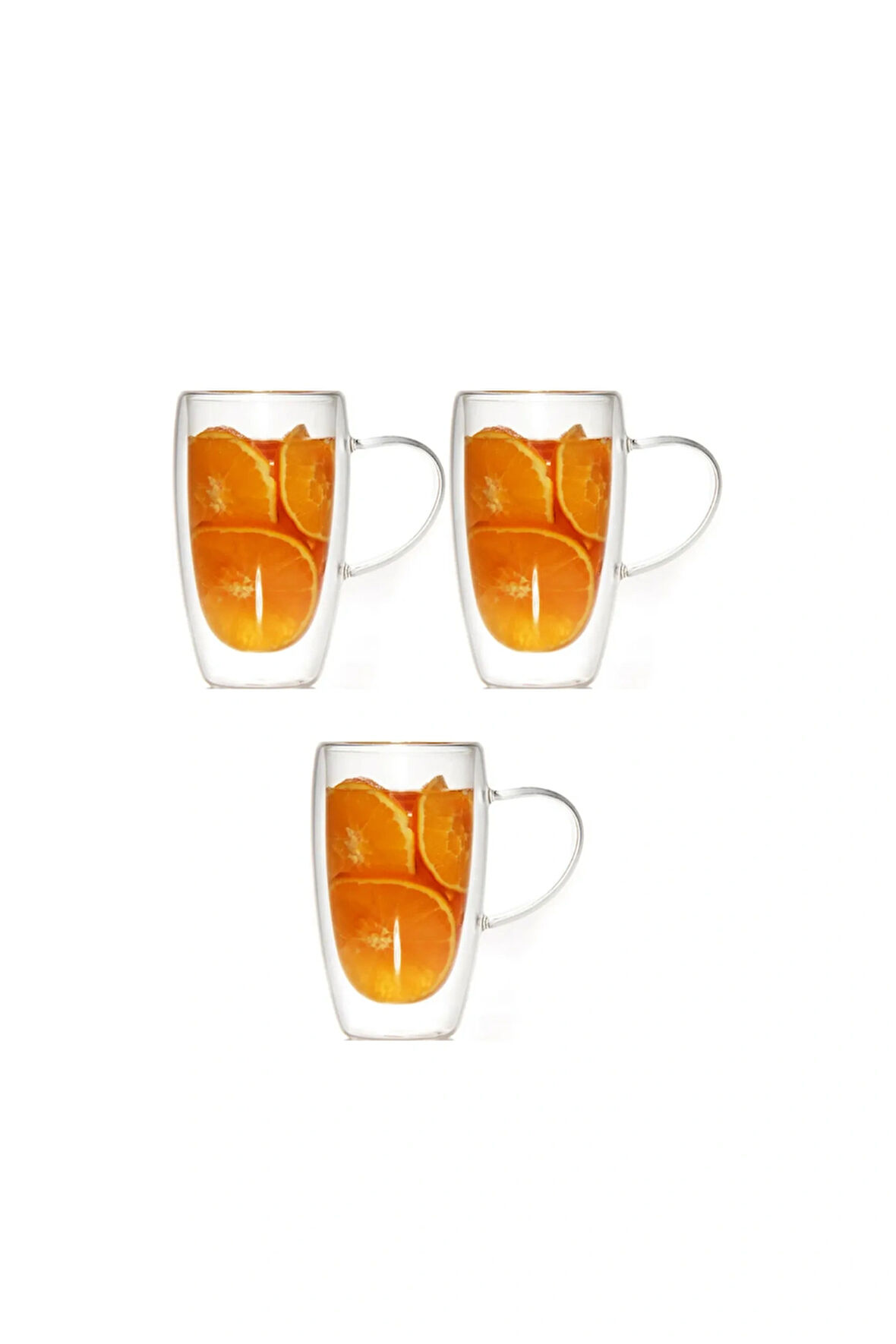 Çift Cidarlı Kahve,Latte,Meşrubat Cam Kupa Seti 400 ML 3 Adet 2039