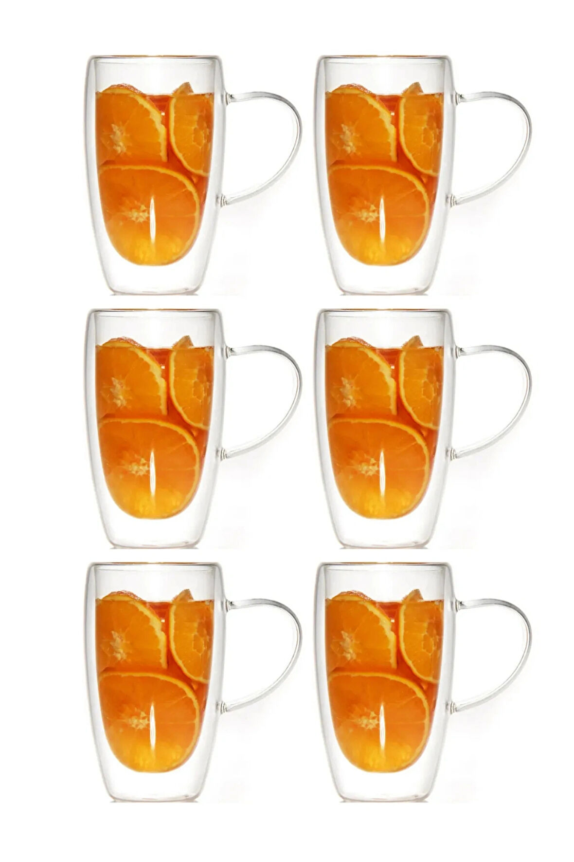 Çift Cidarlı Kahve,Latte,Meşrubat Cam Kupa Seti 400 ML 6 Adet 2039
