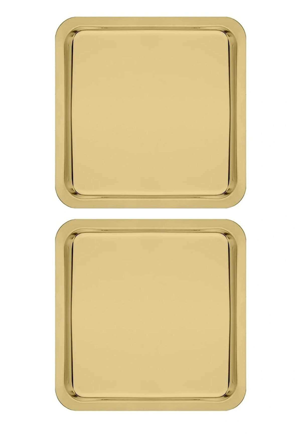 Paslanmaz Çelik Gold Renk Sunum Tepsisi 21 X21 Cm Çay Kahve Pasta Tatlı Servis Sunum Tepsisi 2 Adet