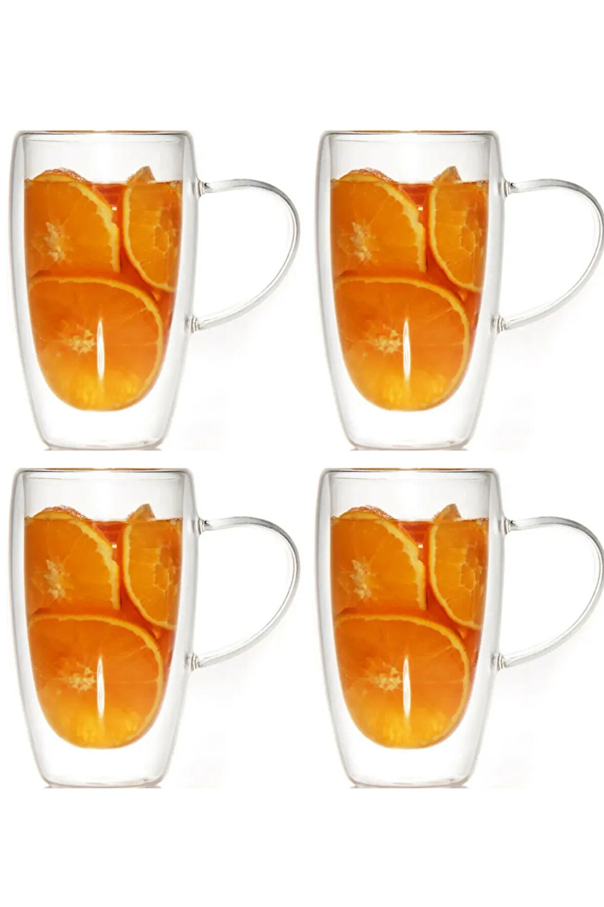 Çift Cidarlı Kahve,Latte,Meşrubat Cam Kupa Seti 400 ML 4 Adet 2039