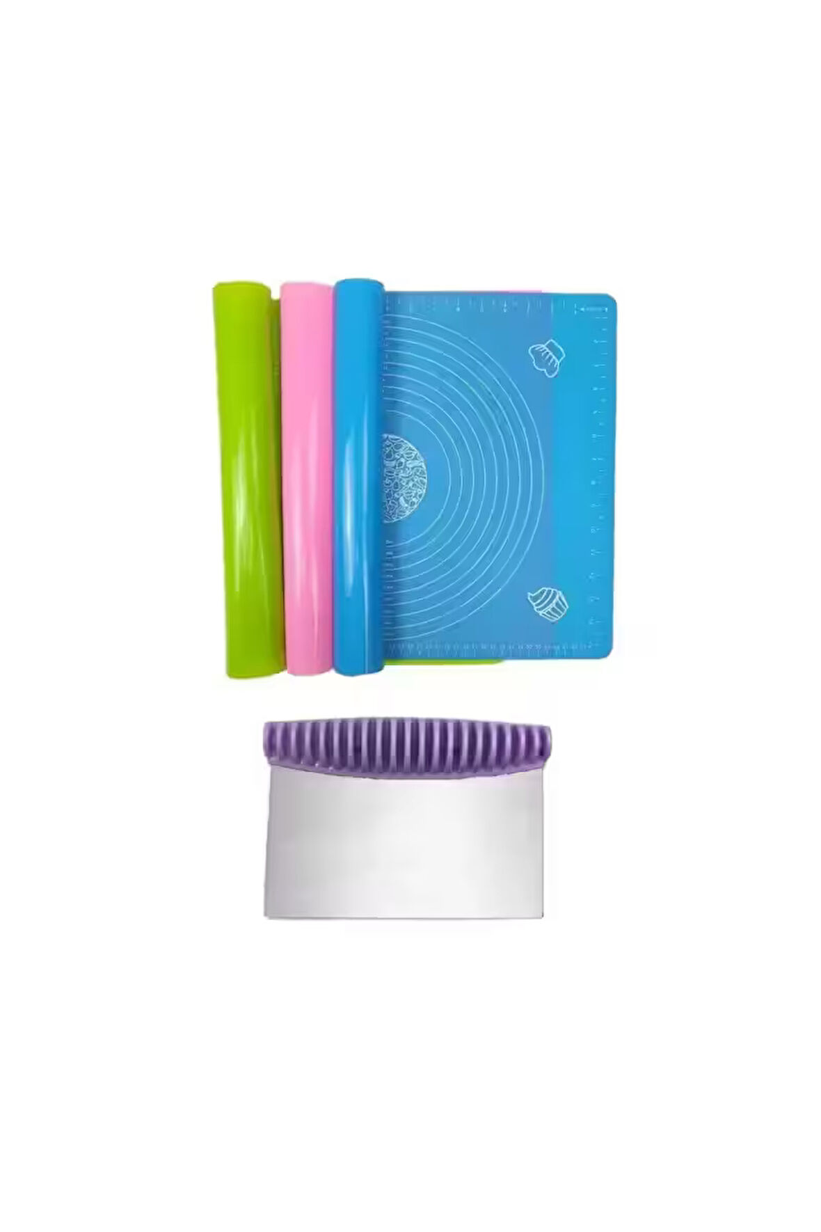 2'li Set 45x65 Cm Silikon Hamur Açma Matı Ve Çelik Spatula Hamur Kesici