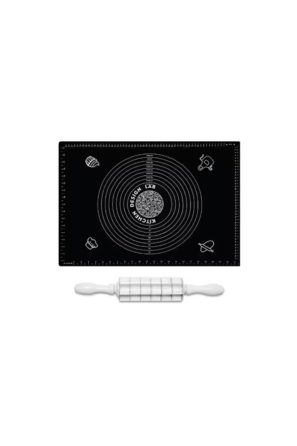 2'li Set Siyah 45x65 Cm Silikon Hamur Açma Matı Ve Kare Mantımatik Seti