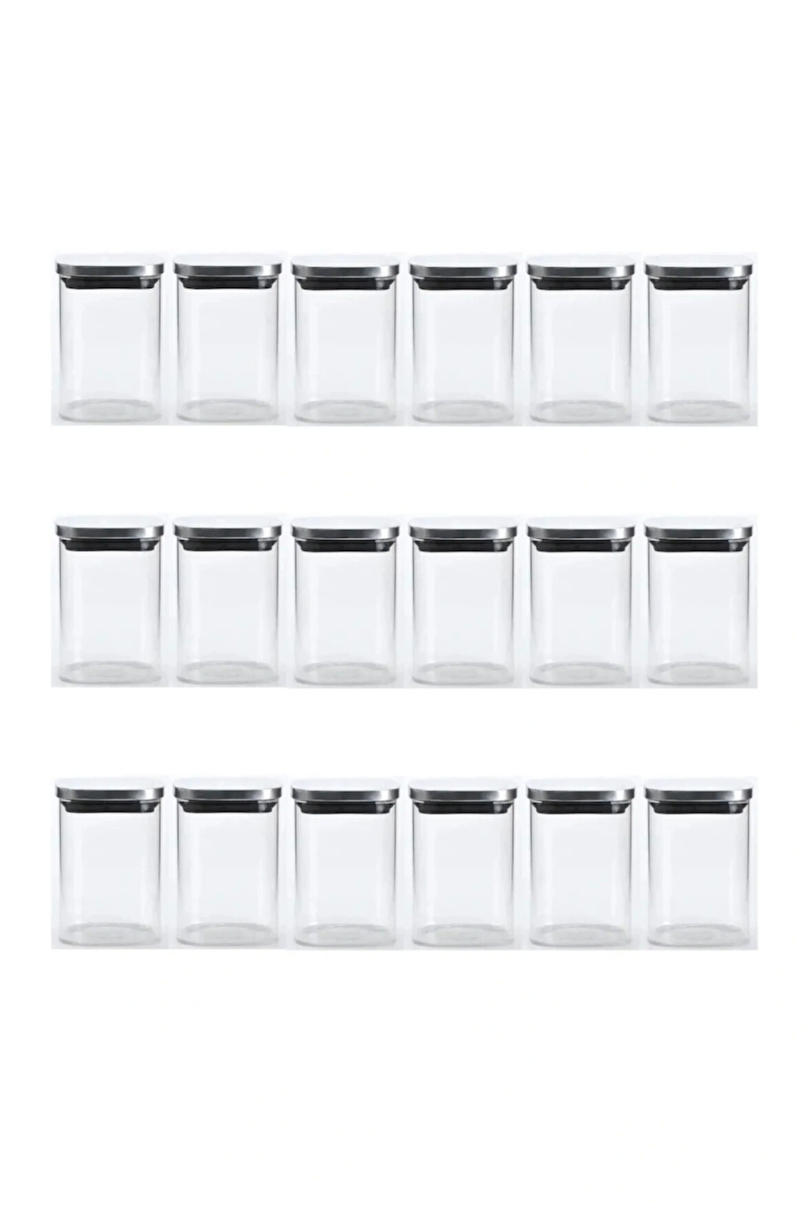 Vakum Krom Kapaklı Kare Cam Kavanoz 6,5x10,5 Cm - 300 Ml Cam Baharatlık Saklama Kabı 18 Adet