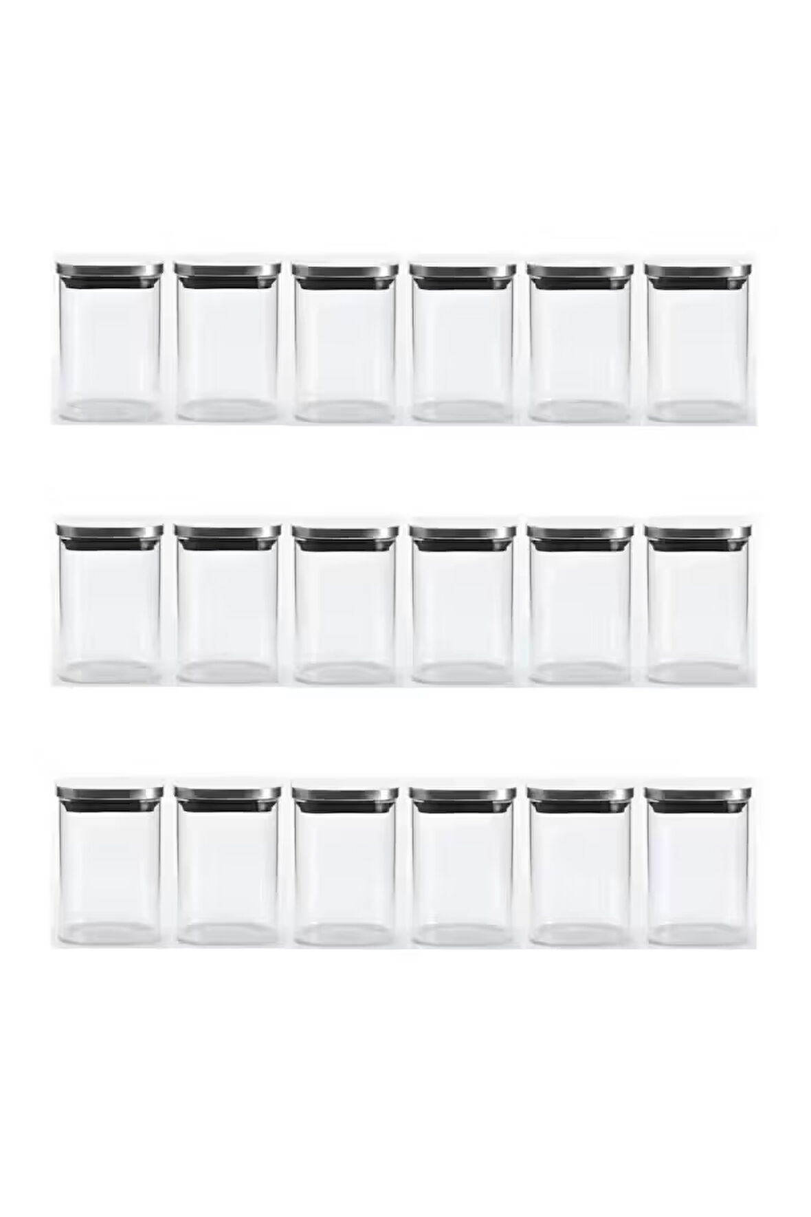 Vakum Krom Kapaklı Kare Cam Kavanoz 6,5x10,5 Cm - 300 Ml Cam Baharatlık Saklama Kabı 18 Adet