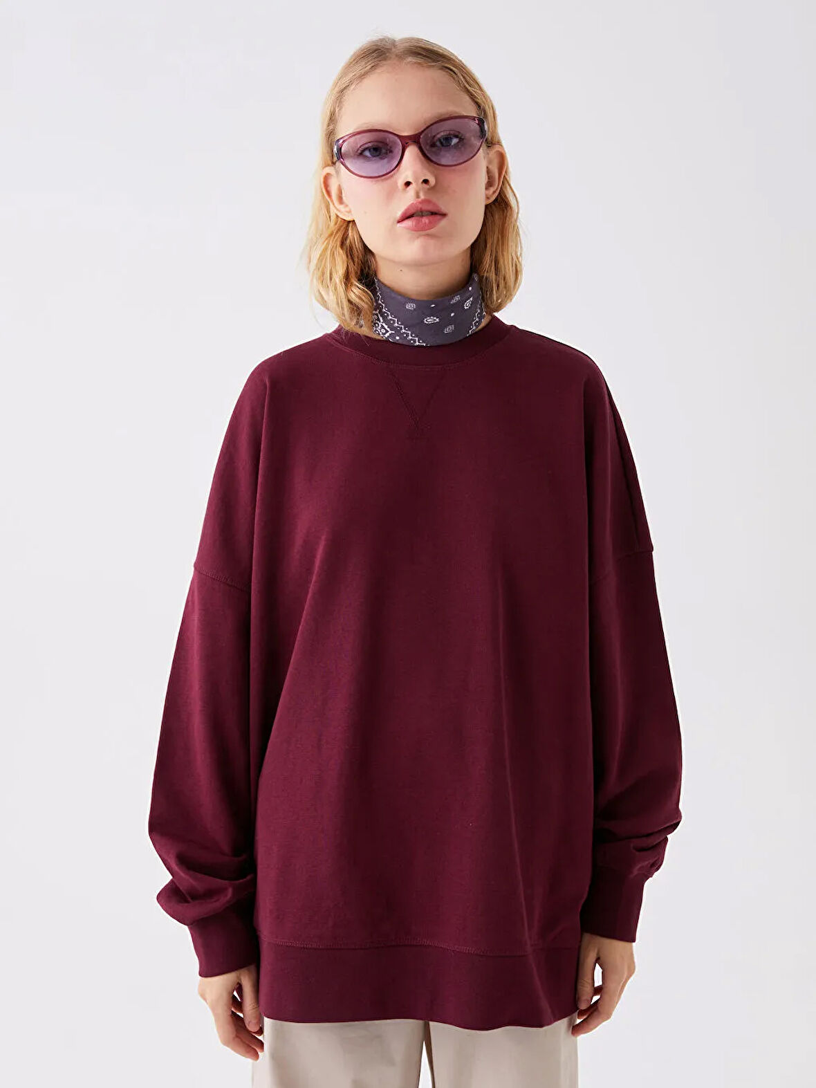 Bisiklet Yaka Oversize Kadın Sweatshirt