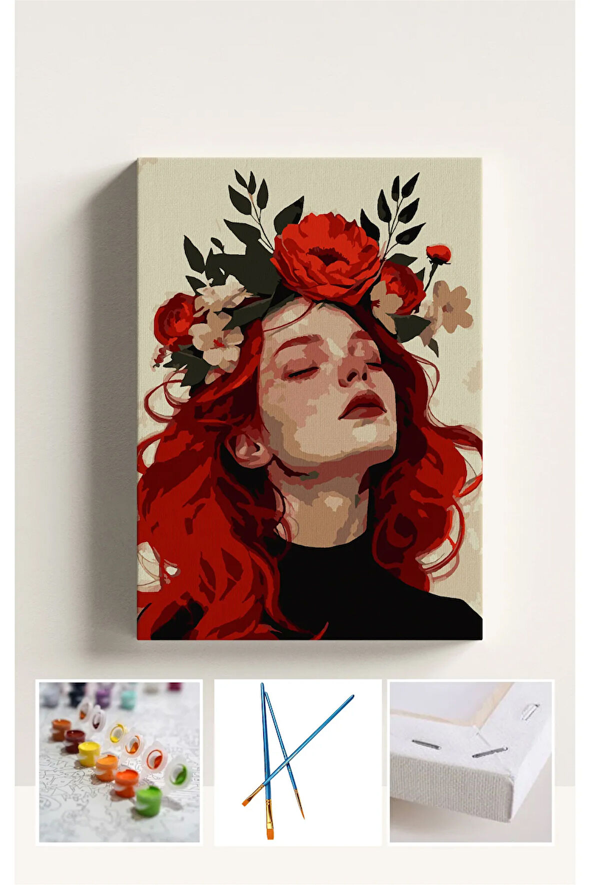 Sayılarla Boyama Çerçeveli Hobi Seti Numaralı Tuval Fırça Boya Dahil Kasnaklı 40X50 Cm