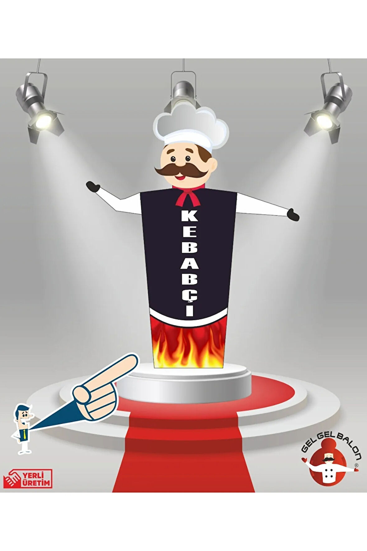 KEBAPÇI MODEL 3 METRE BOYUNDA LED IŞIKLI MDF ALT TABLA SU GEÇİRMEZ PARAŞÜT KUMAŞ REKLAM BALONU