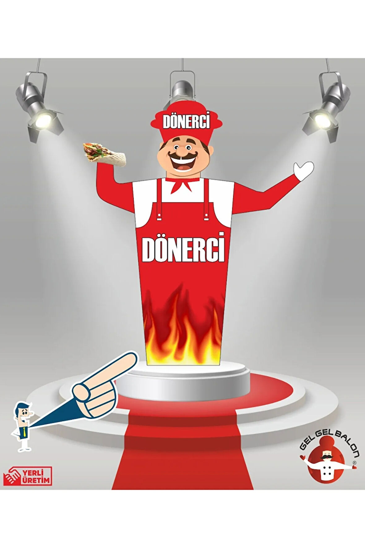 DÖNERCİ MODEL 3 METRE BOYUNDA LED IŞIKLI MDF ALT TABLA SU GEÇİRMEZ PARAŞÜT KUMAŞ REKLAM BALONU