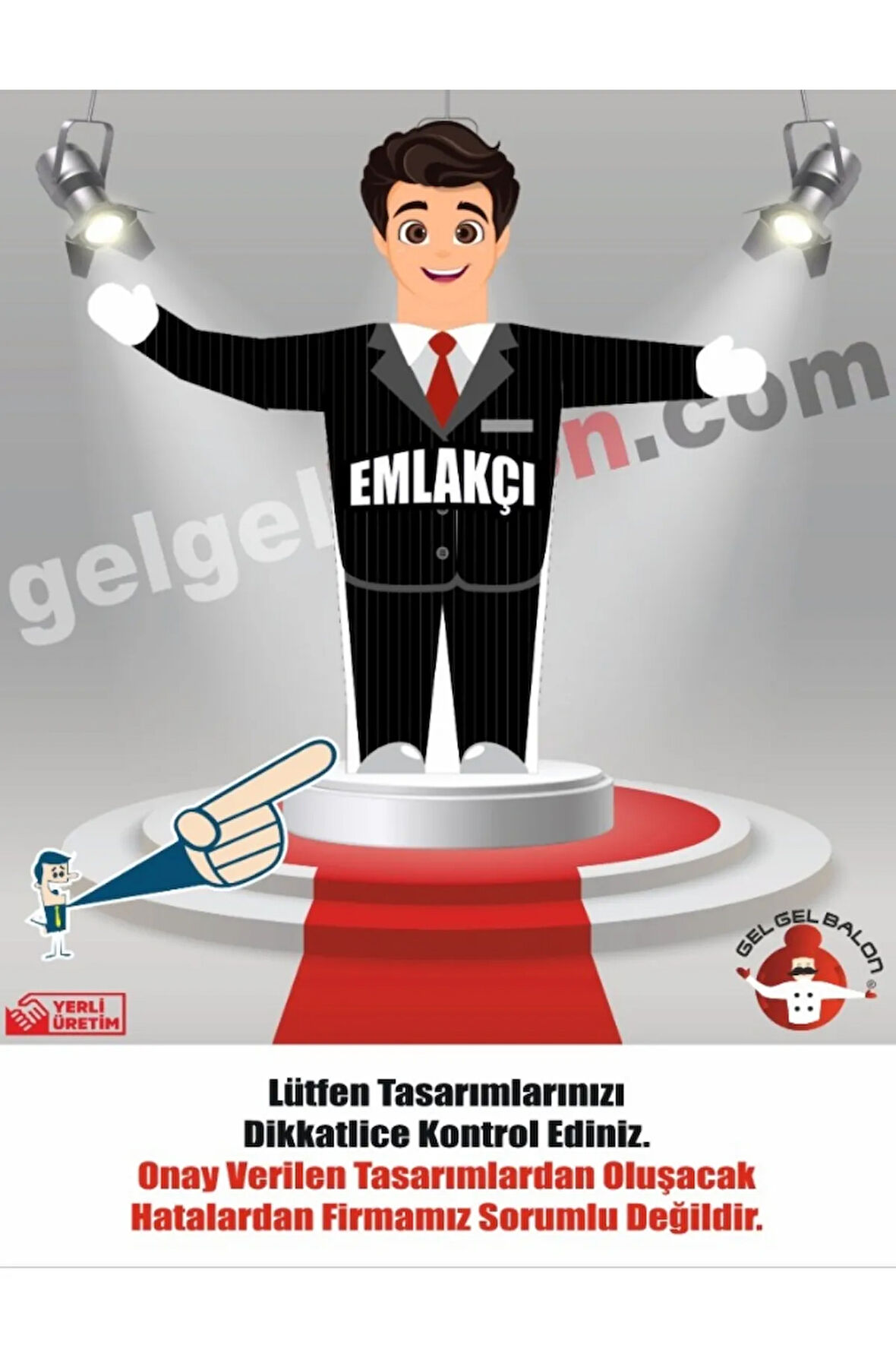 EMLAKÇI MODEL 3 METRE BOYUNDA LED IŞIKLI MDF ALT TABLA SU GEÇİRMEZ PARAŞÜT KUMAŞ REKLAM BALONU